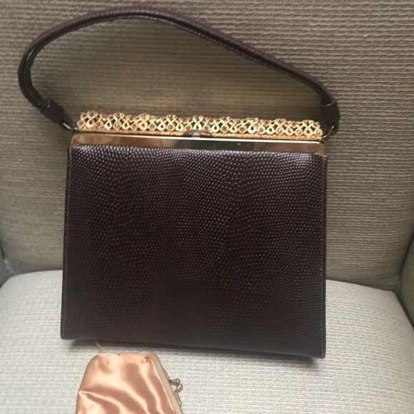 Vintage Lowry & Mund Brown Lizard Women Purse 7.5x8x2