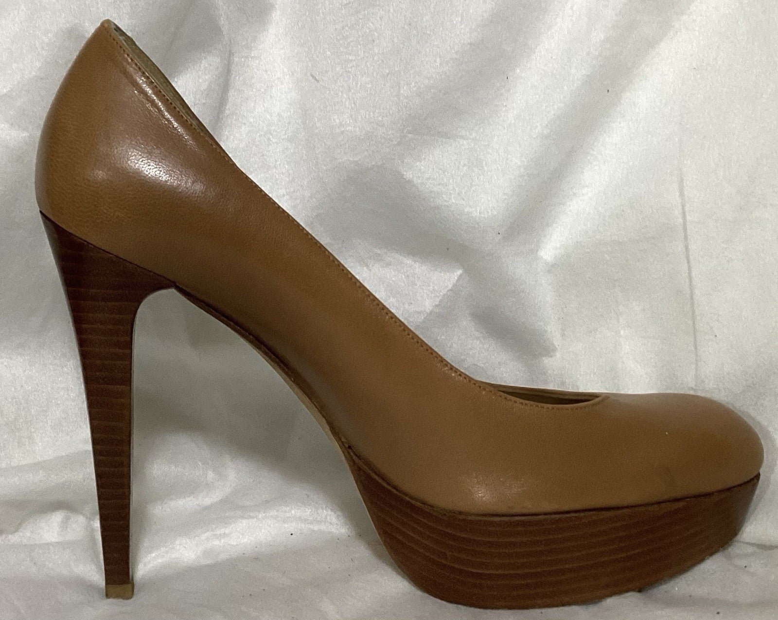 Stuart Weitzman Brown Leather Platform Round Toe 5” Heels Sz 9 M