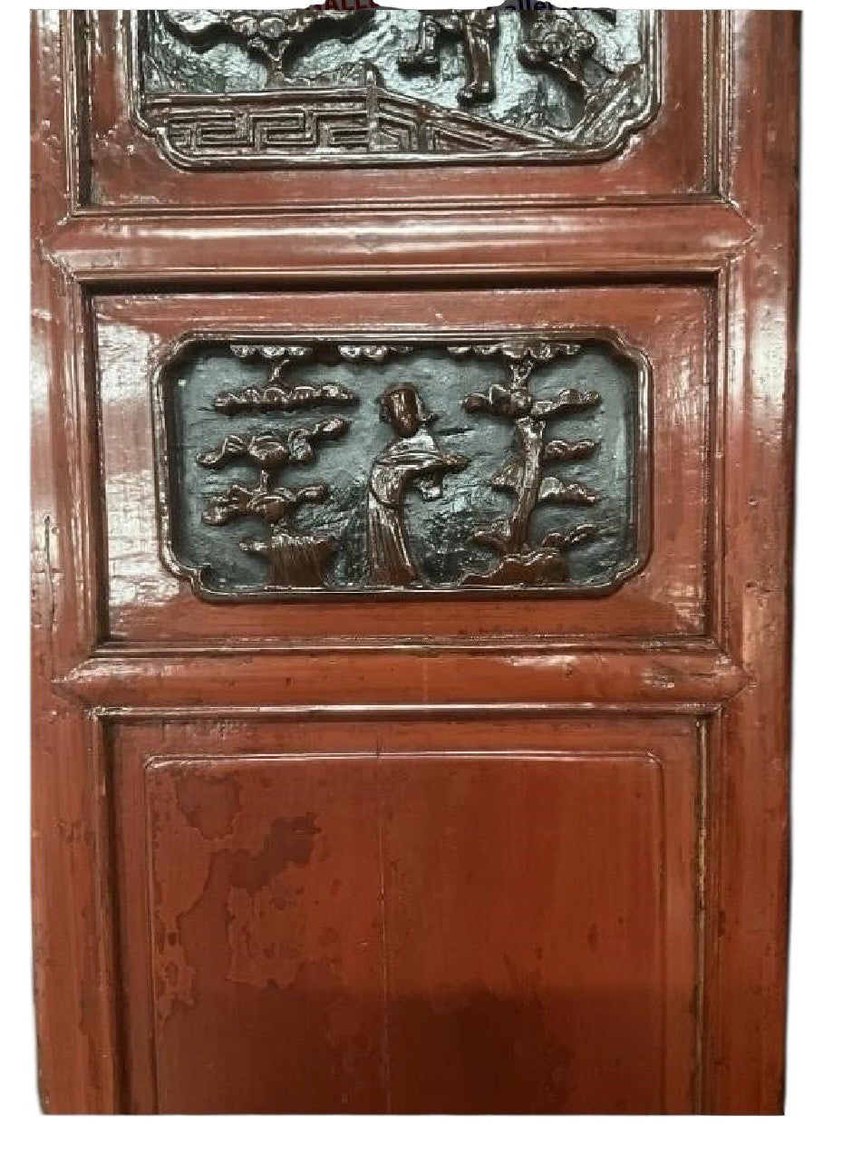 Set Of 2 Vintage Asian Hand Carved Wood High Relief 3D Art Panel 53”