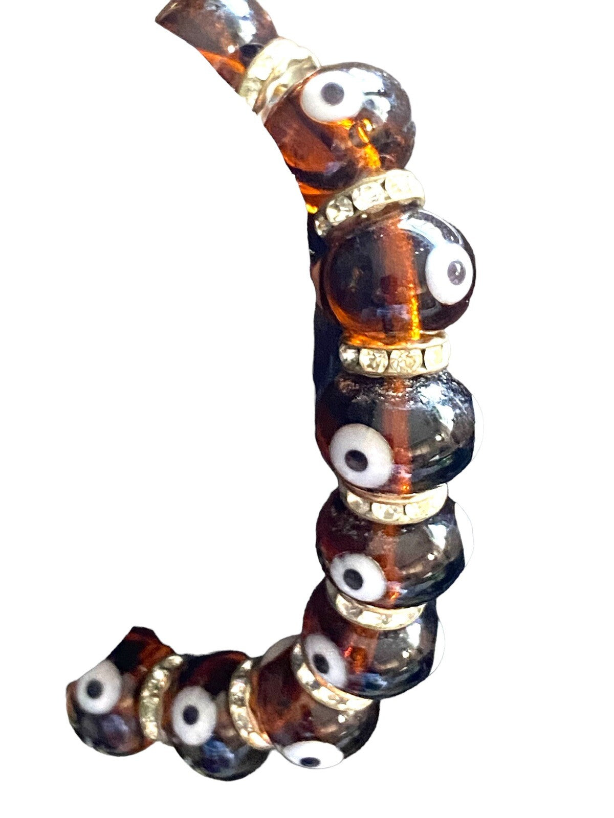 Brown Evil Eye Glass Beads Stretch Women Bracelet