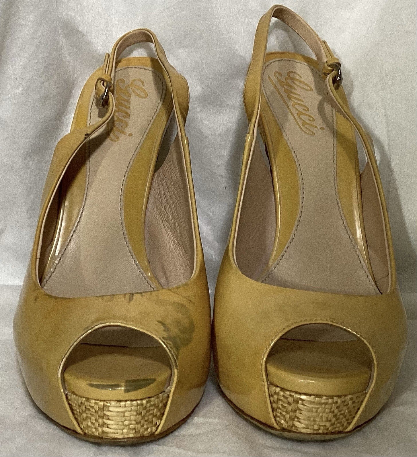Pre-Owned Yellow Mustard Patent Leather Gucci Sling back Sandal Sz 38