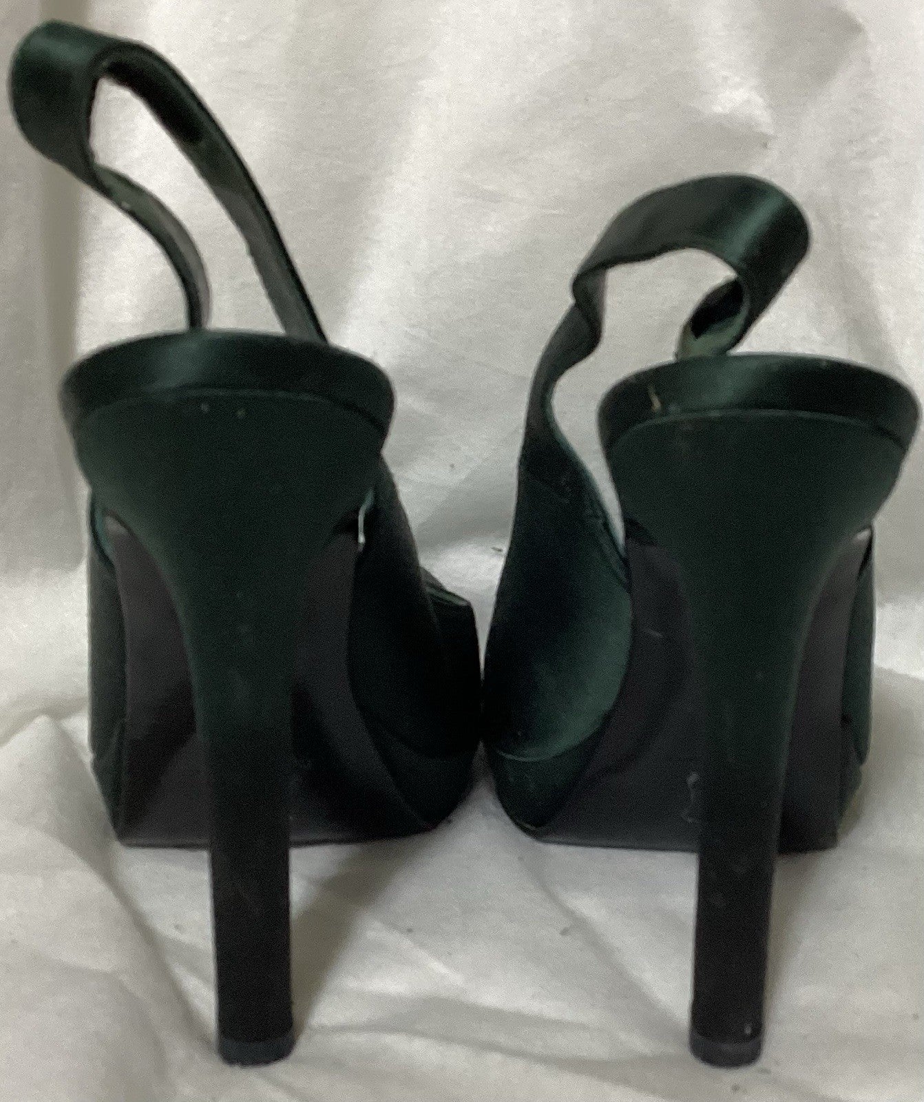 Rochas Dark Satin Green SlingBacks Women Shoes Sz 7/37-5” High