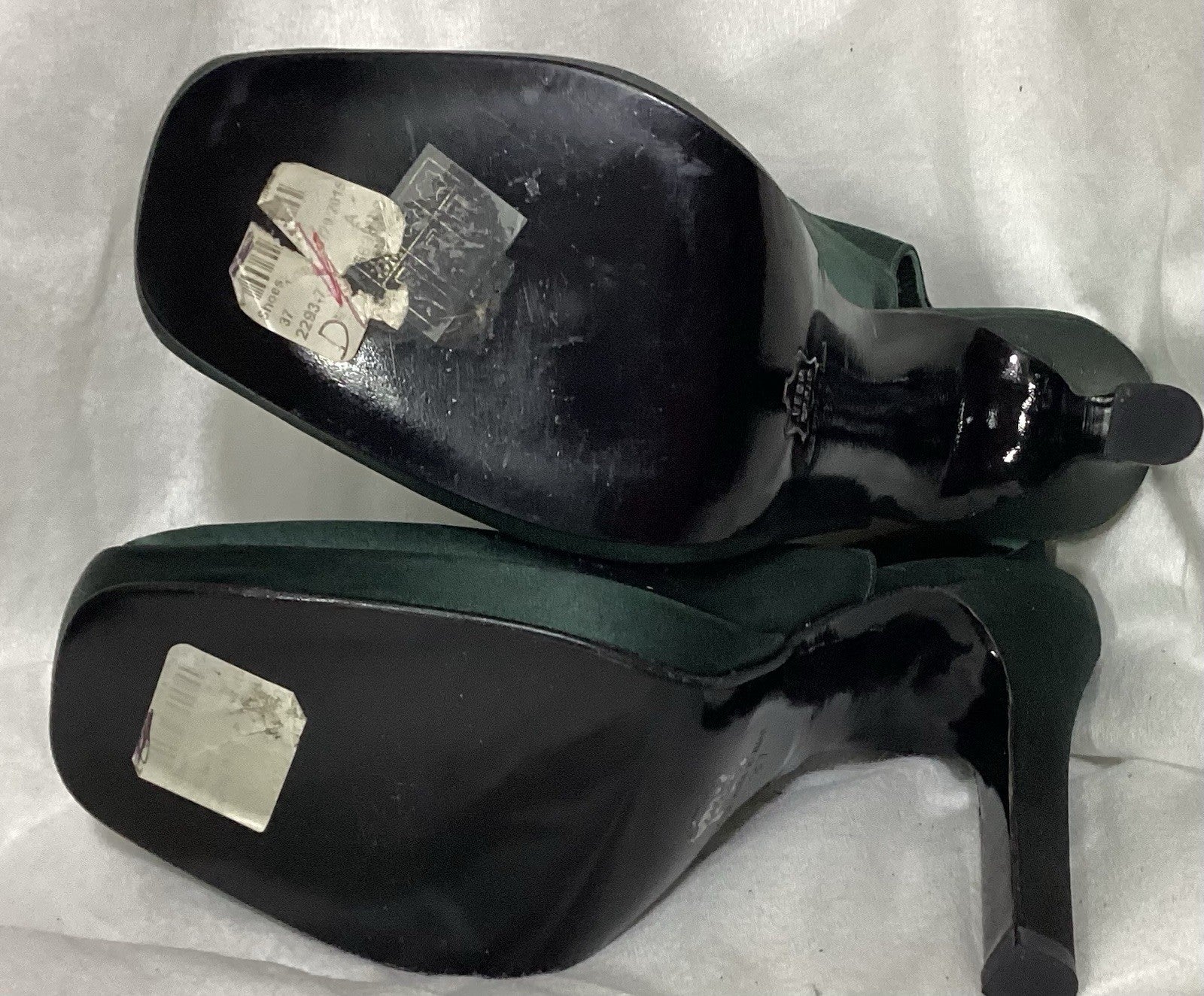 Rochas Dark Satin Green SlingBacks Women Shoes Sz 7/37-5” High