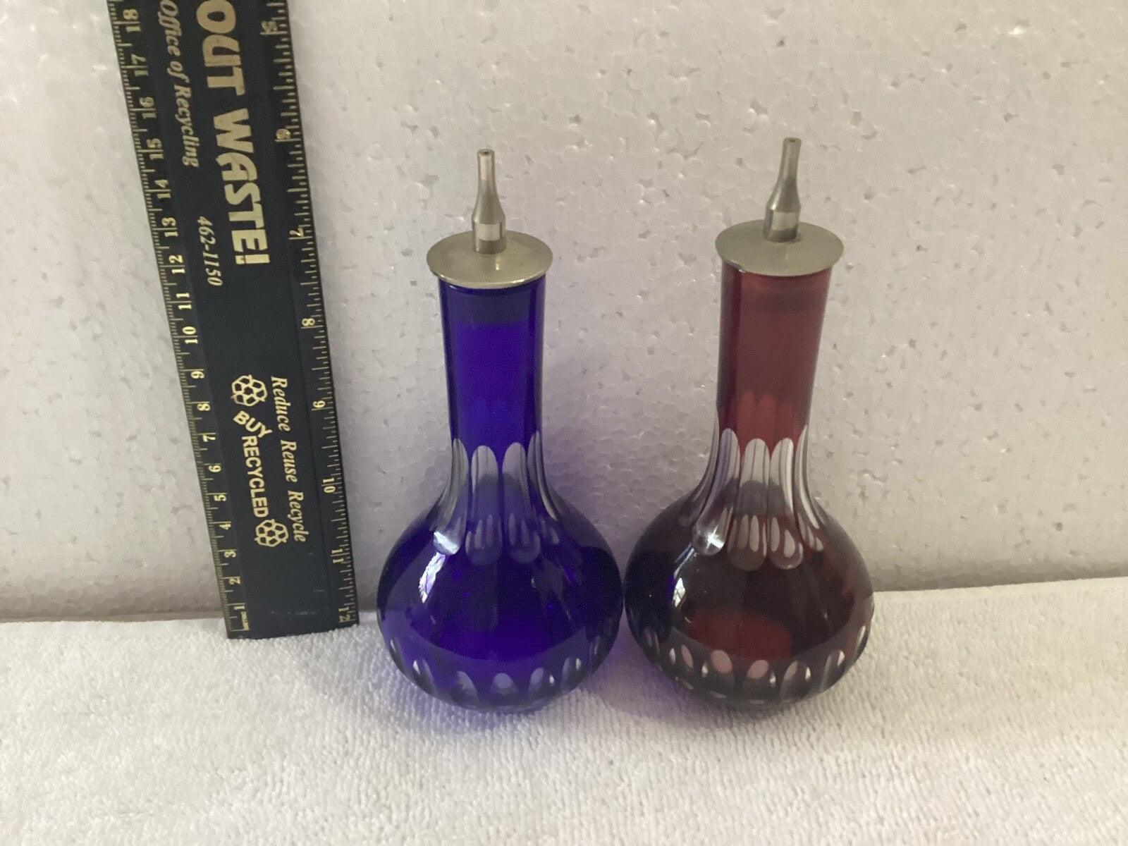 Vintage Cut Glass oil & vinegar dispensers Cruets Set Of 2