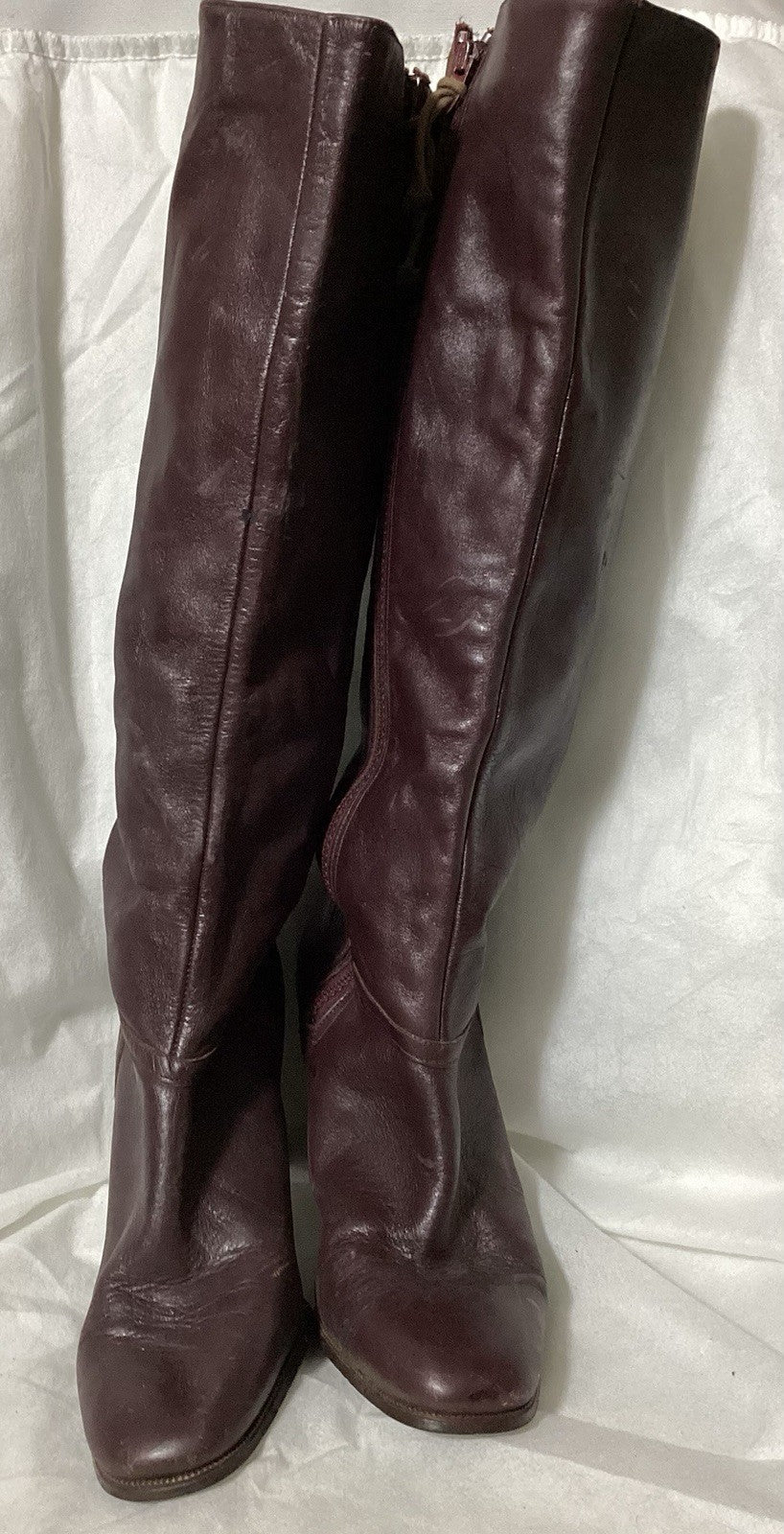 70s Cobbies Burgundy Knee High Women High Heels Boots Sz 6.5