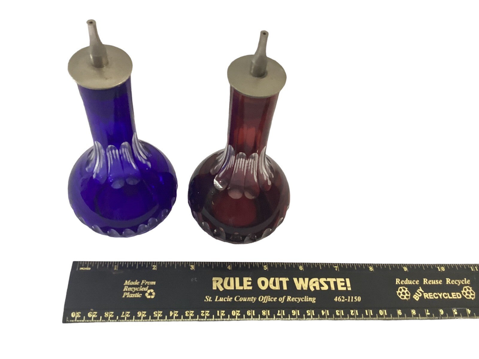 Vintage Cut Glass oil & vinegar dispensers Cruets Set Of 2