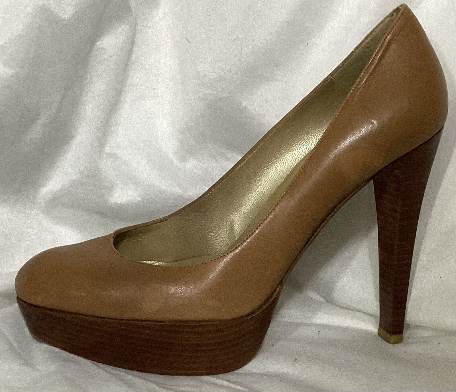 Stuart Weitzman Brown Leather Platform Round Toe 5” Heels Sz 9 M