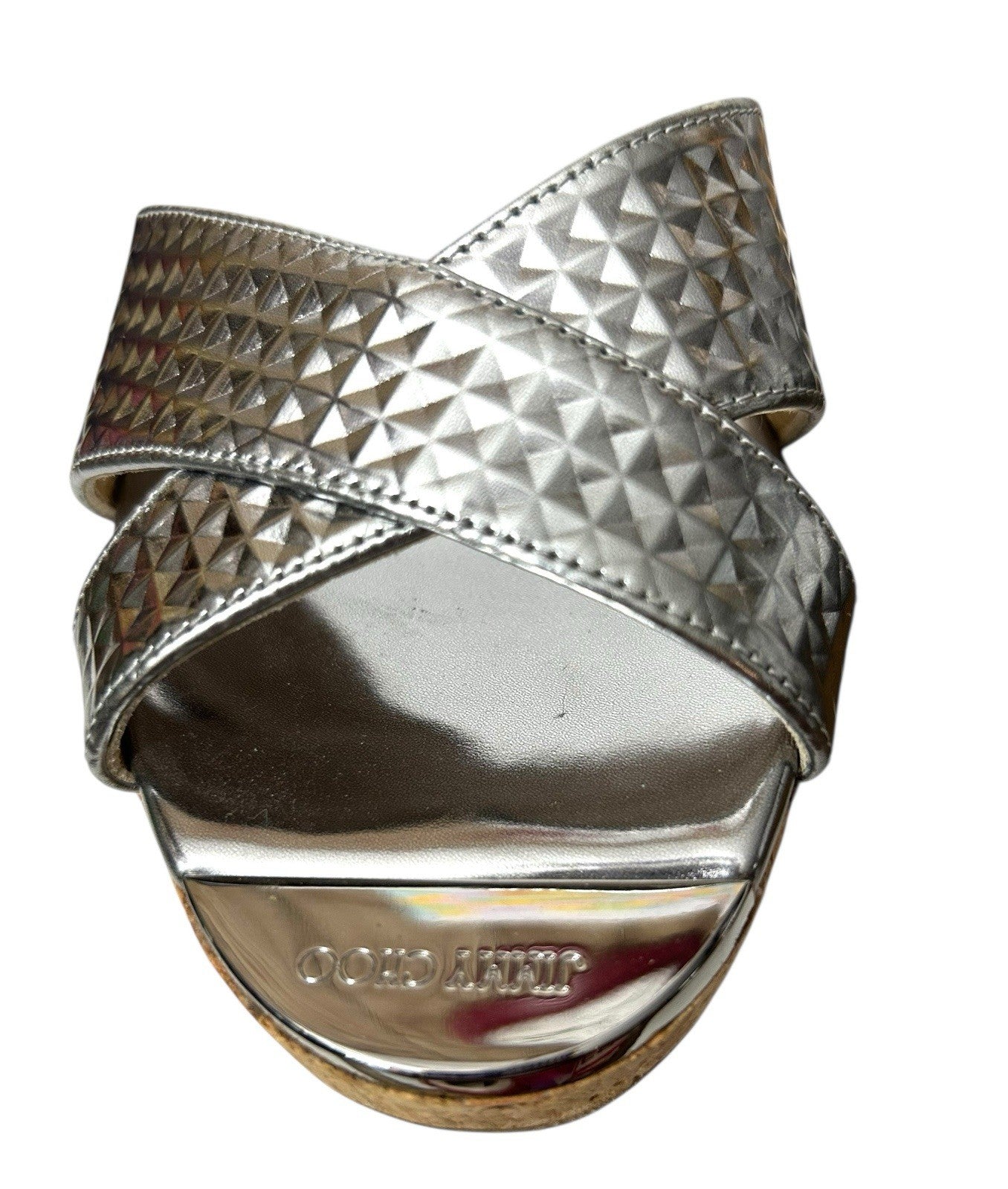 Jimmy Choo Women Sandal Crisscross Silver Straps Platform Sz 40