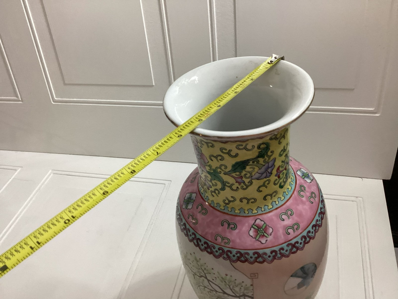 Famille Rose Hand Painted Tall Vase