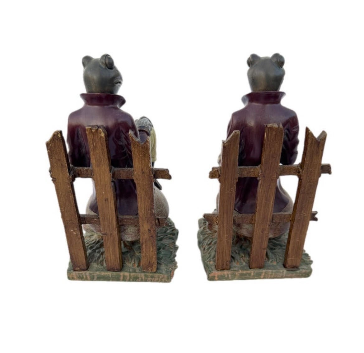 Vintage Set Of 2 Gentlemanly Frog Sitting On Mushroom Bookends