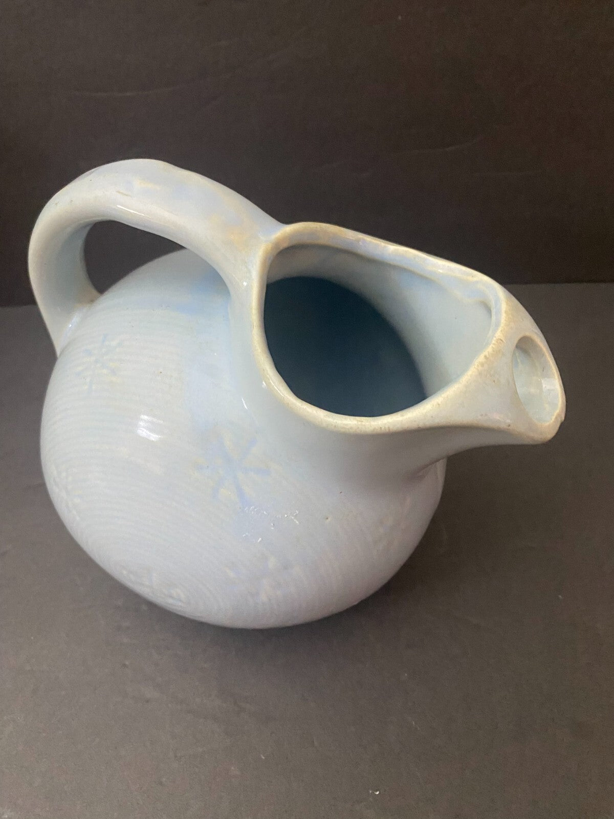 Vintage Light Blue Pottery Ball Pitcher