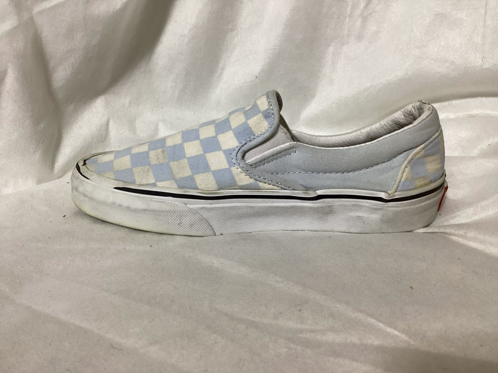 Vans Skates Shoes Checkered White/Blue Slip On Unisex Women's 6 Men's 4.5