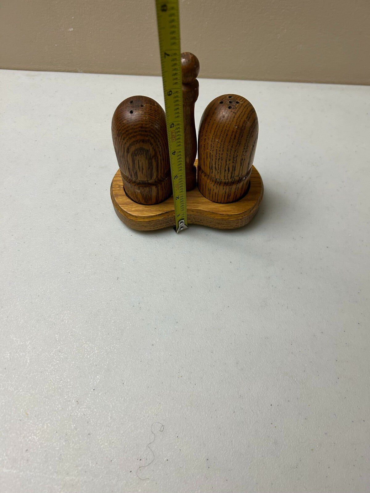 Vintage Brown Wooden Salt And Pepper Shaker With Condiment Tray/Holder Set