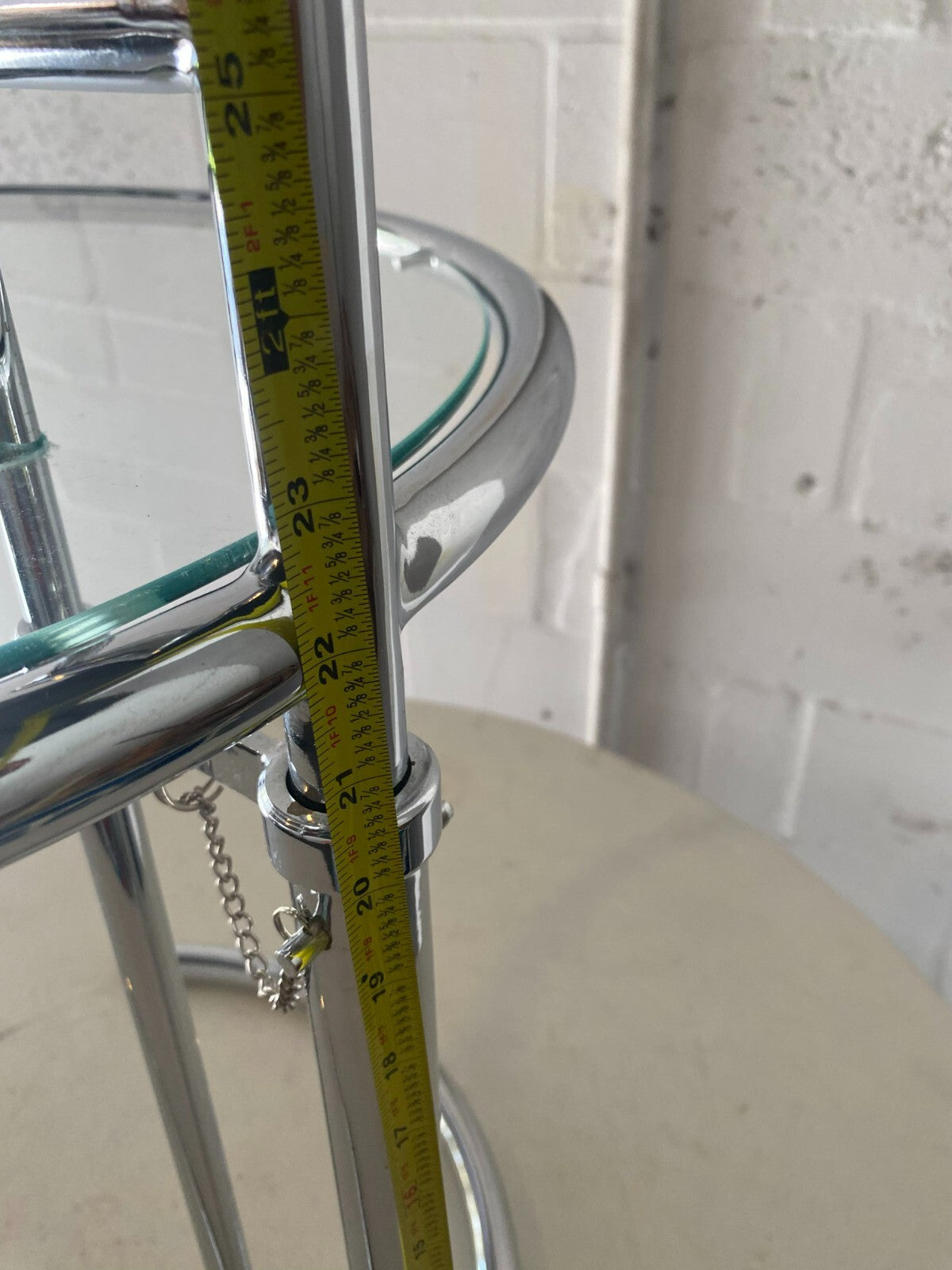 Eilleen Gray Style Chrome Round Glass Top Side Table 20.5 X 23 Inches