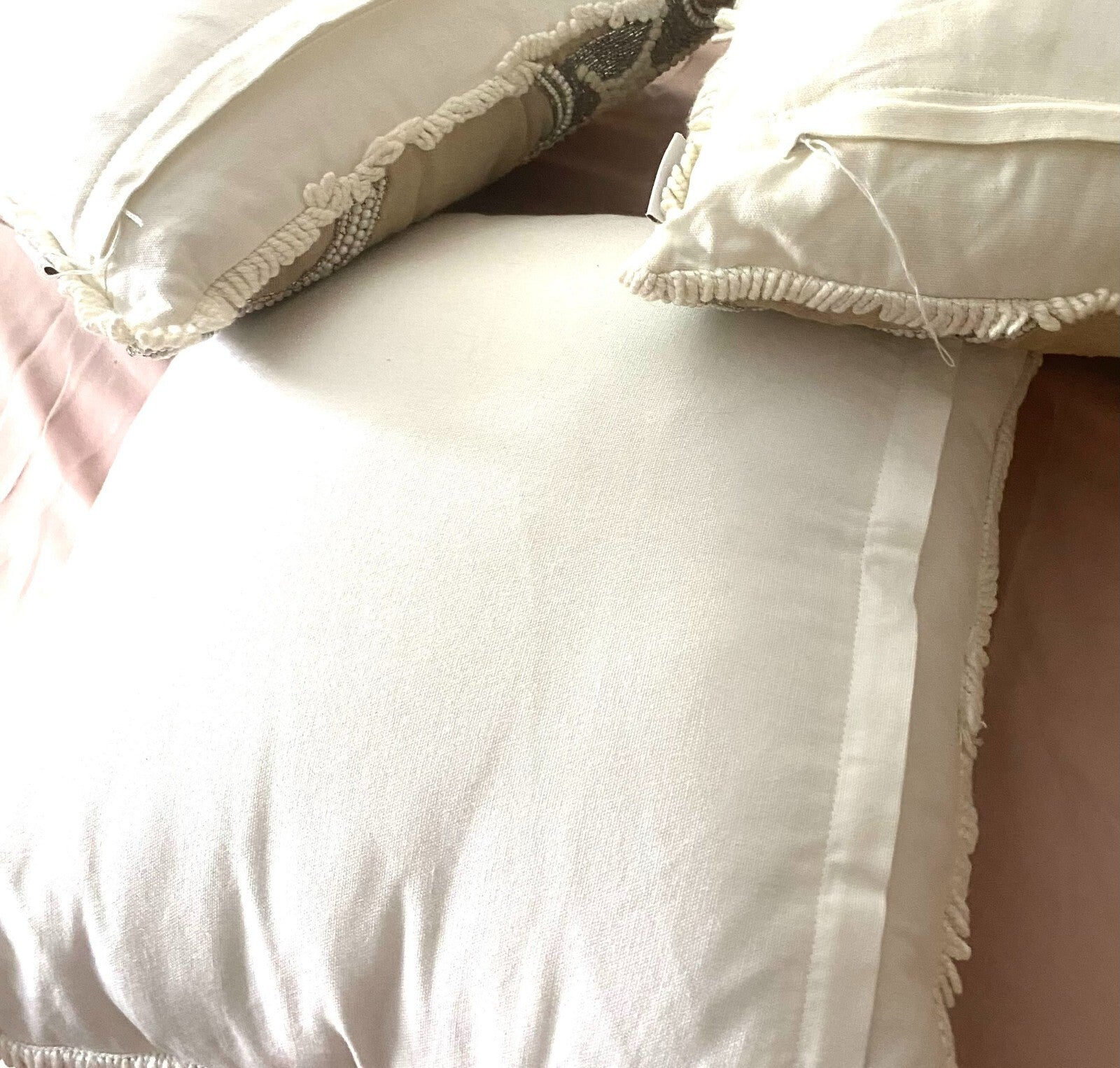 Set of 3 Coastal Collection Starfish Pearl Beaded Square Shape Pillows