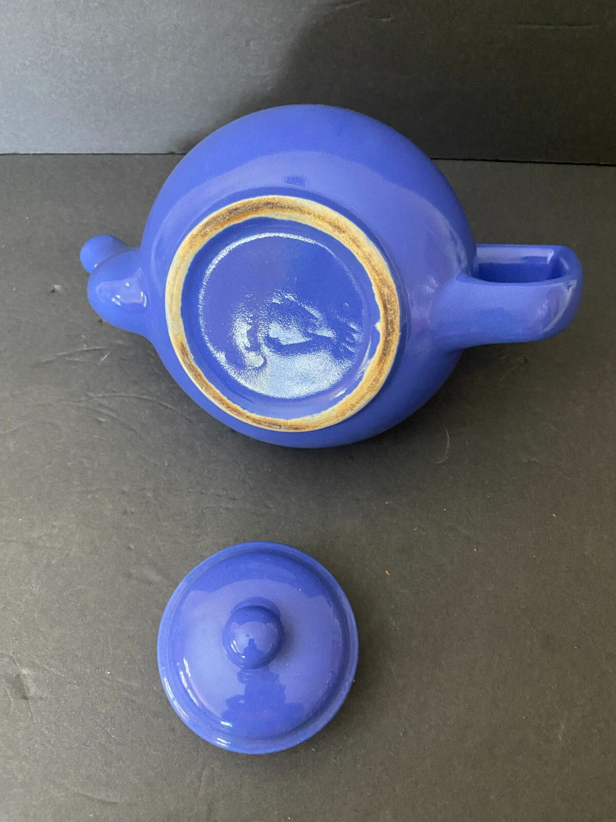Vintage 9 X 6 Inches Blue Ceramic Ball Teapot With Lid