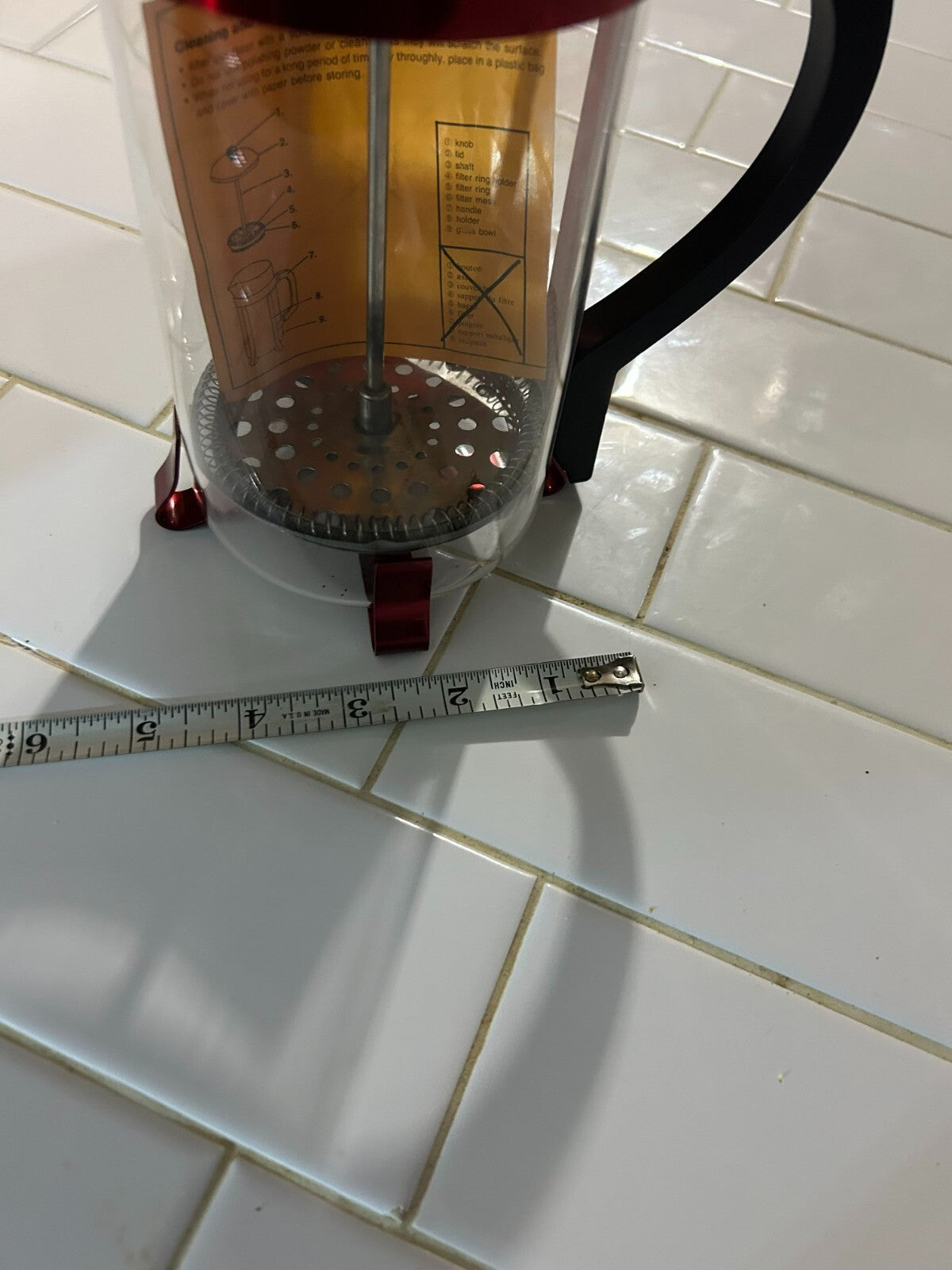 French Coffee Press / Tea Maker - Red Metallic With Black Handle