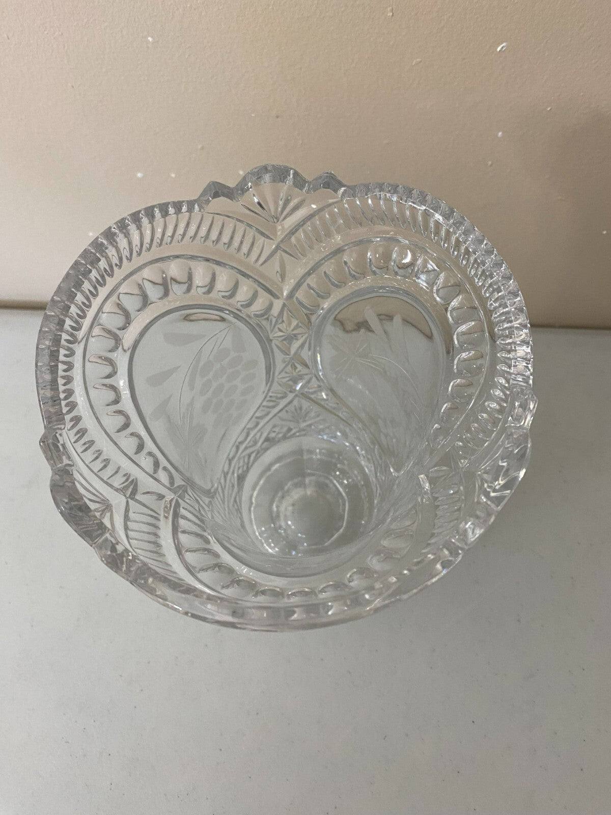 Vintage 10” Crystal Embossed Flower Footed Vase