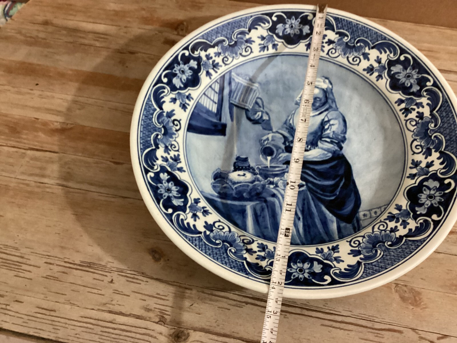 Antique Delft White Blue Large 15 “ The Kitchen Girl By J. Vermeer