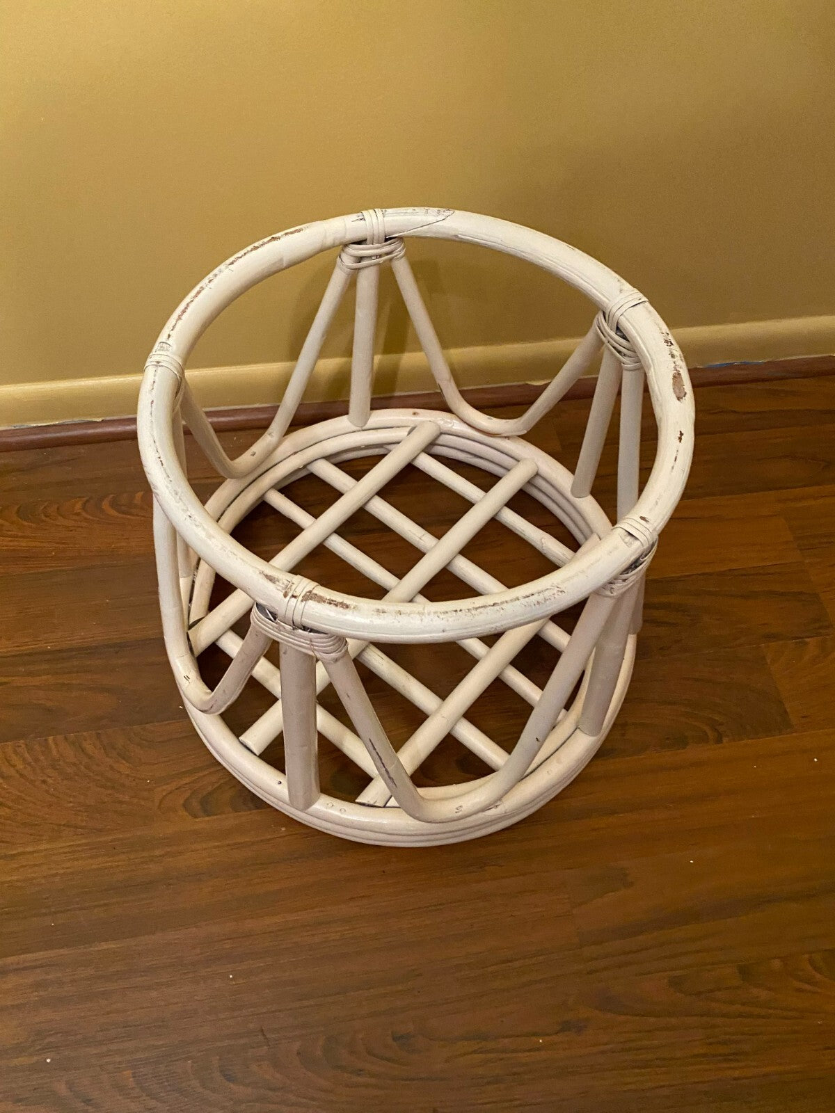 Vintage Beige Round Shaped Bamboo Planter/Table 14” Tall