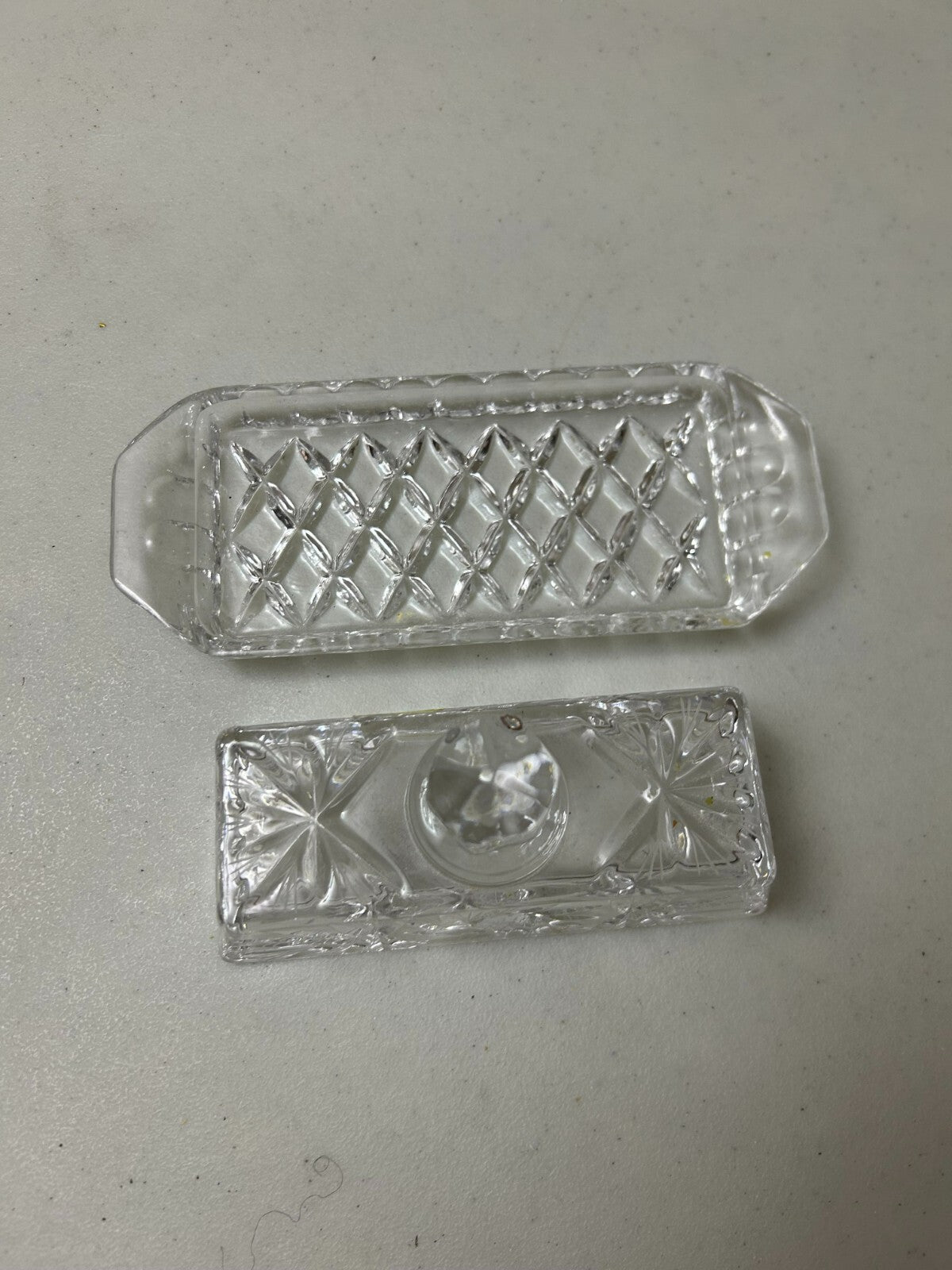 Vintage Clear Glass Diamond Pattern Rectangular Butter Dish With Lid