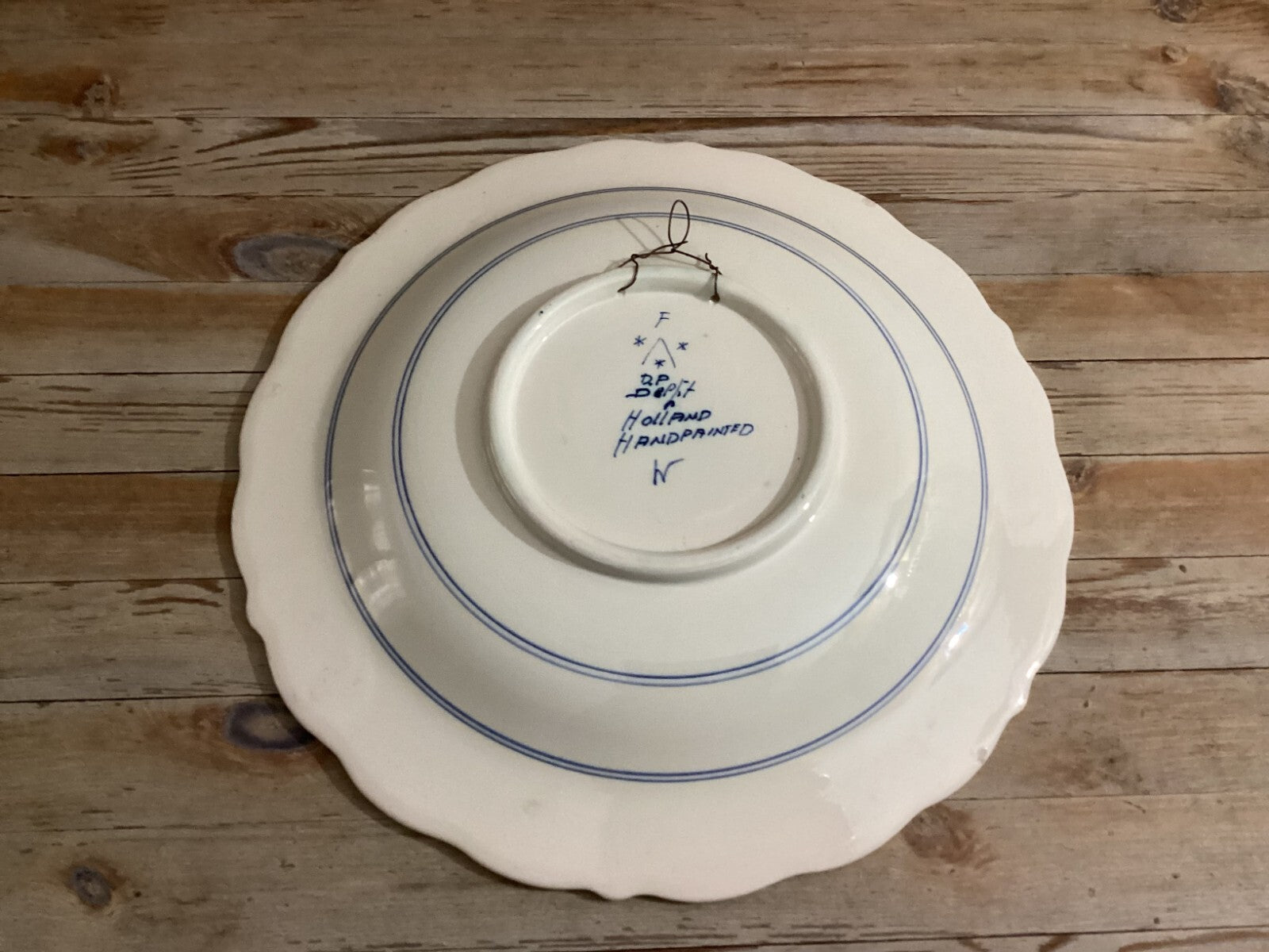 Antique Delft Blue White Hand Painted Collectible Wall Plate 12”