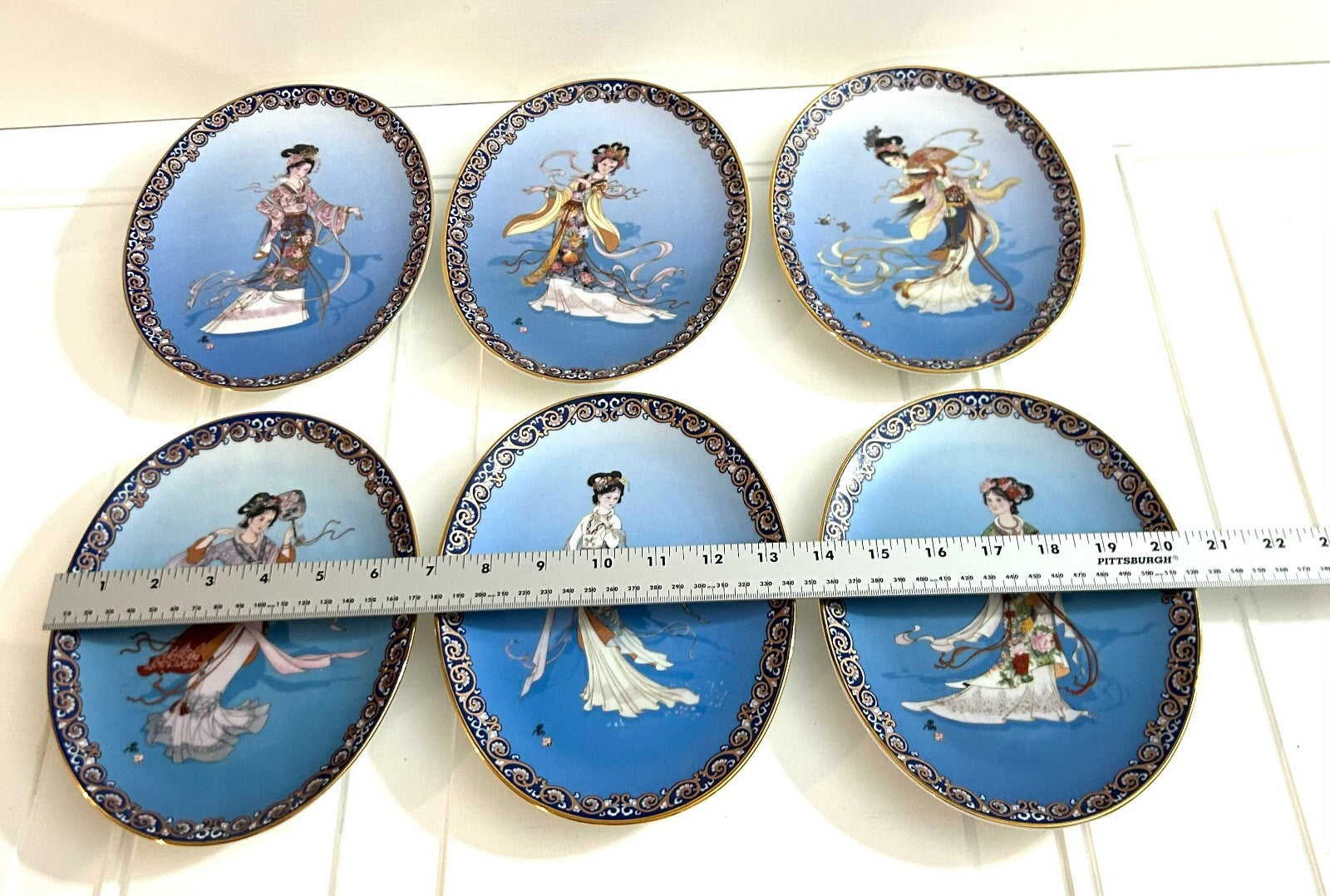 Set Of 6 The Bradford Exchange Geisha Oval Shaped Wall Hanging Display Plates
