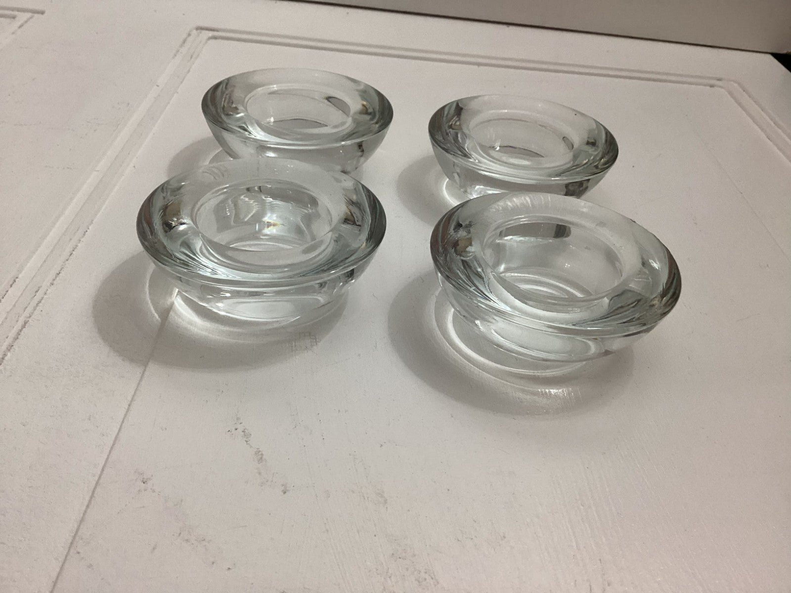 Lot Of 4 Clear Heavy Glass Tea Light Candle Holders