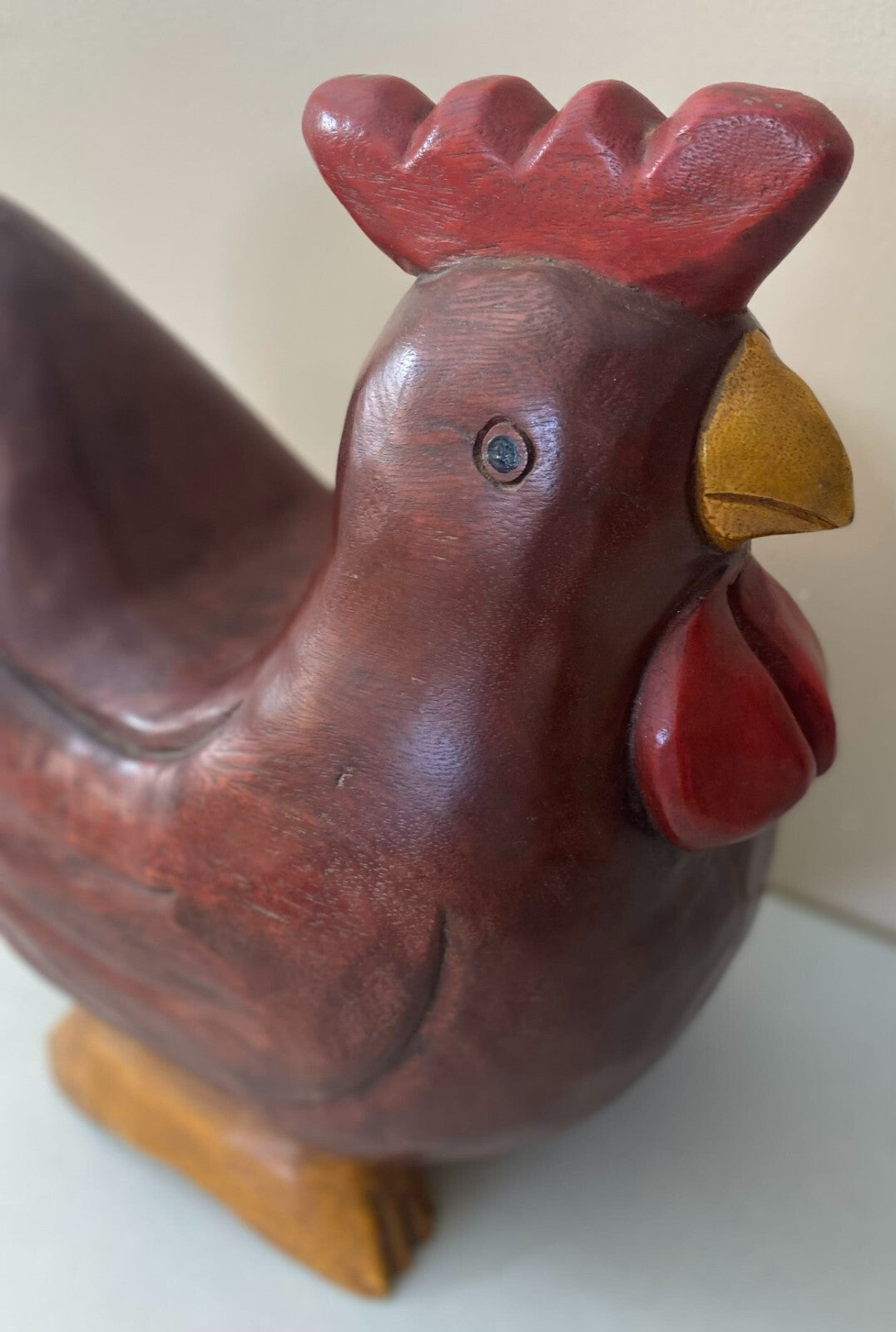 Hand Carved Brown Thick Wooden Decorative Chicken Figurine
