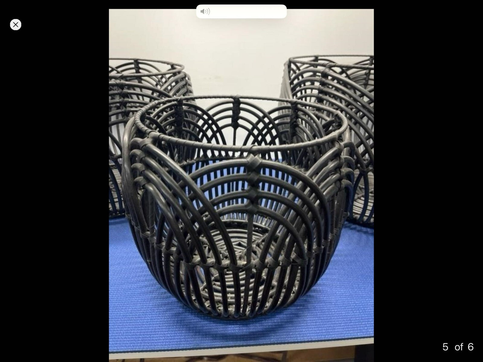 Lot Of 3 Black Round Shaped Woven Free Standing Multipurpose Home Storage Basket