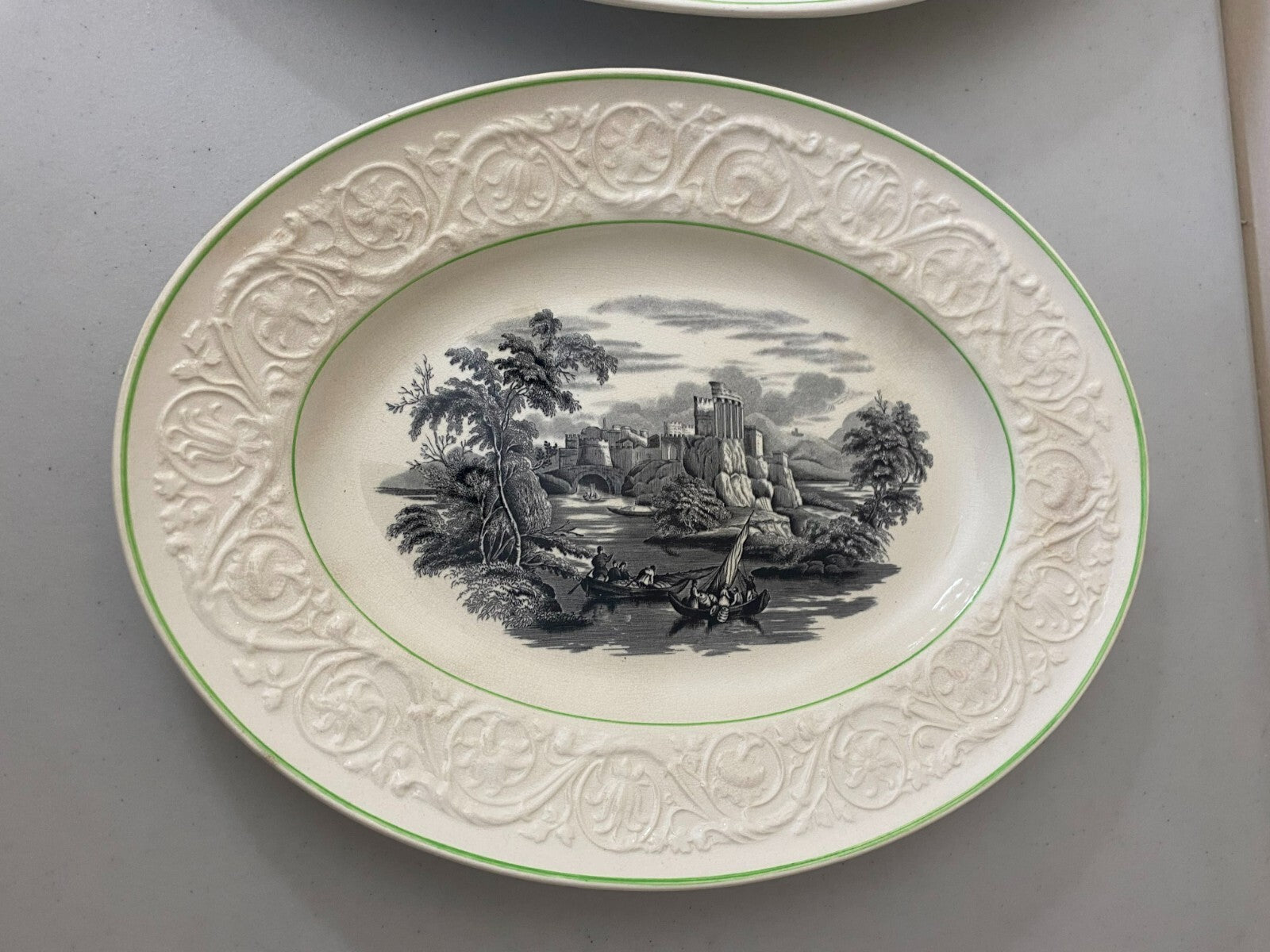 Lot Of 2 Wedgwood Black And White Patrician Oval Large Serving Platter