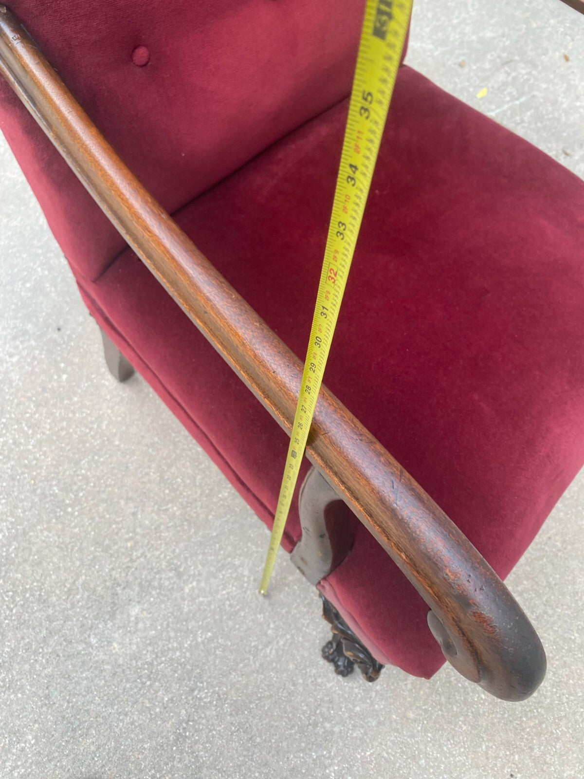 Antique Mahogany Red Velvet Claw Feet George II Arm Chair