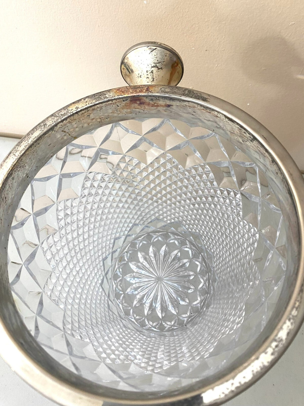 Vintage French Cut Crystal Champagne Bucket silver Handles