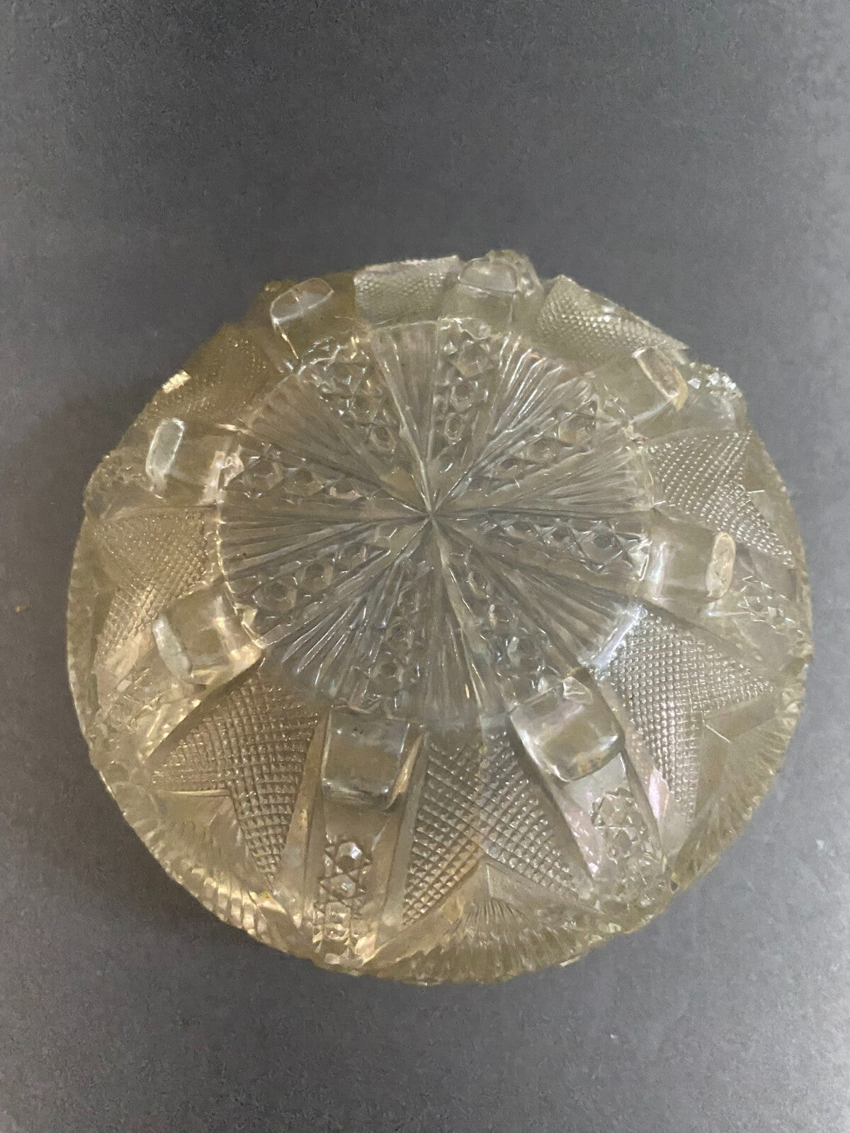 Vintage Heavy Round Cut Glass Footed Candy Bowl