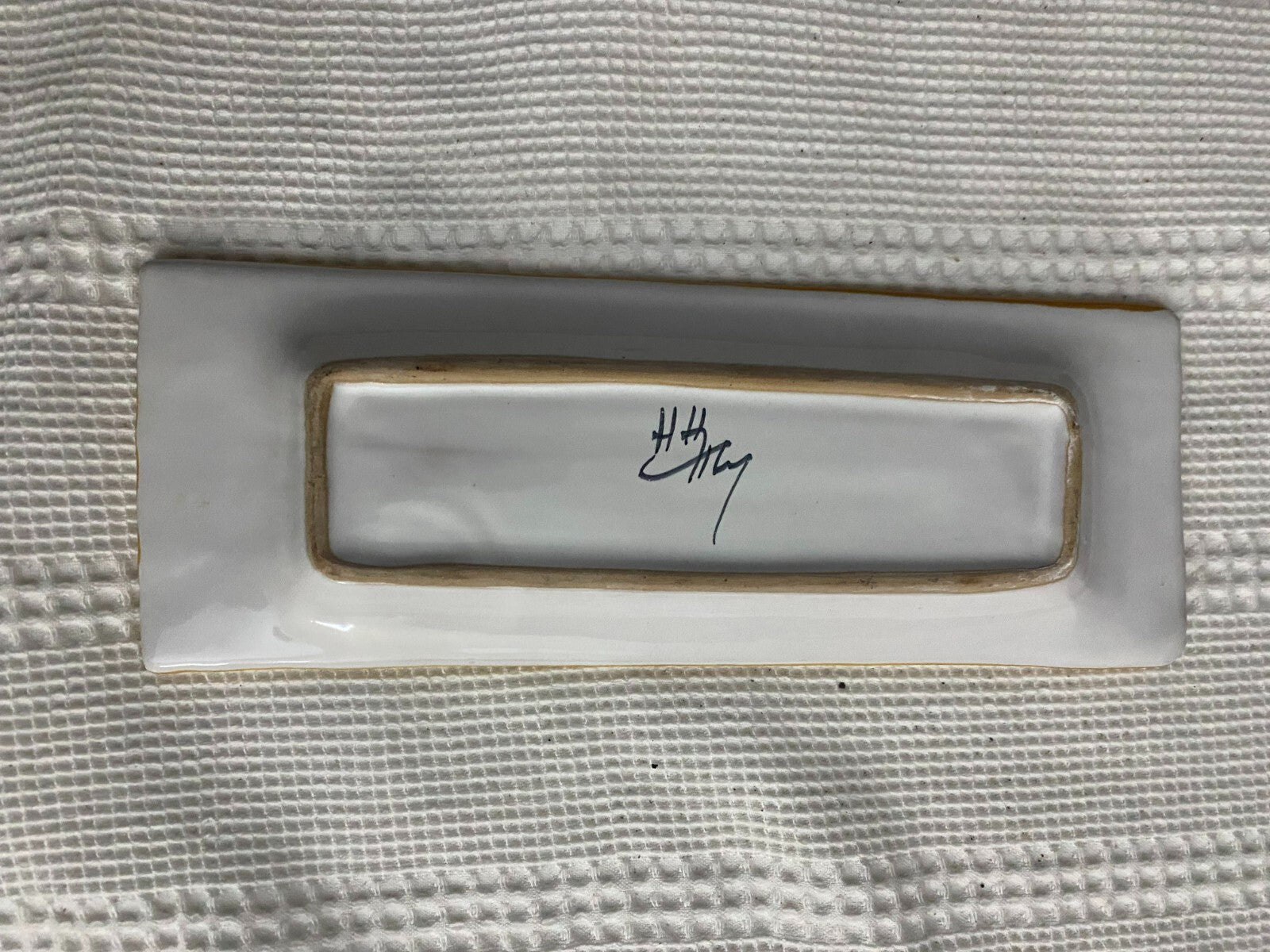 Vintage Rectangular Hand Painted Ashtray Signed