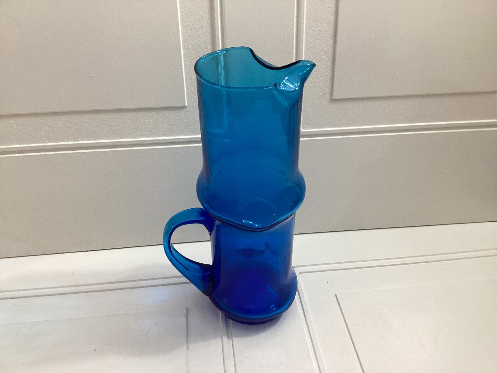 Vintage MCM Italian Empoli Blue Pitcher