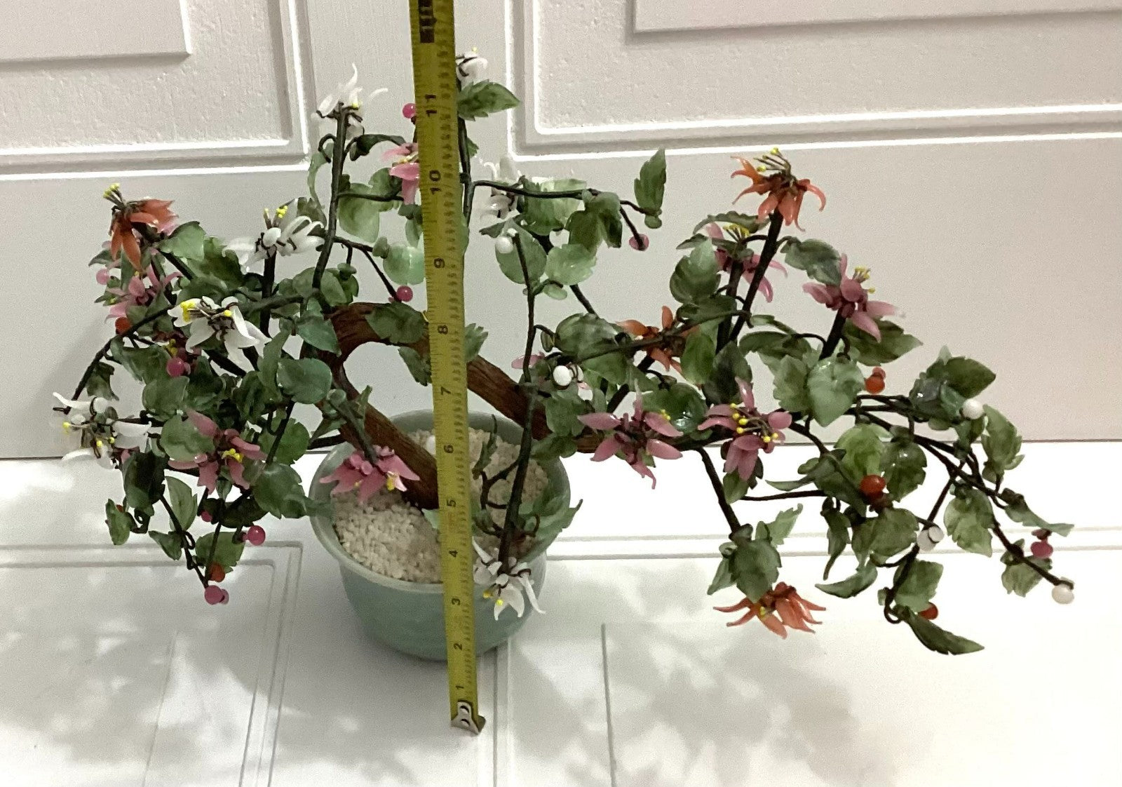 Japanese Vintage Artificial Bonsai Tree And Jade Flowers