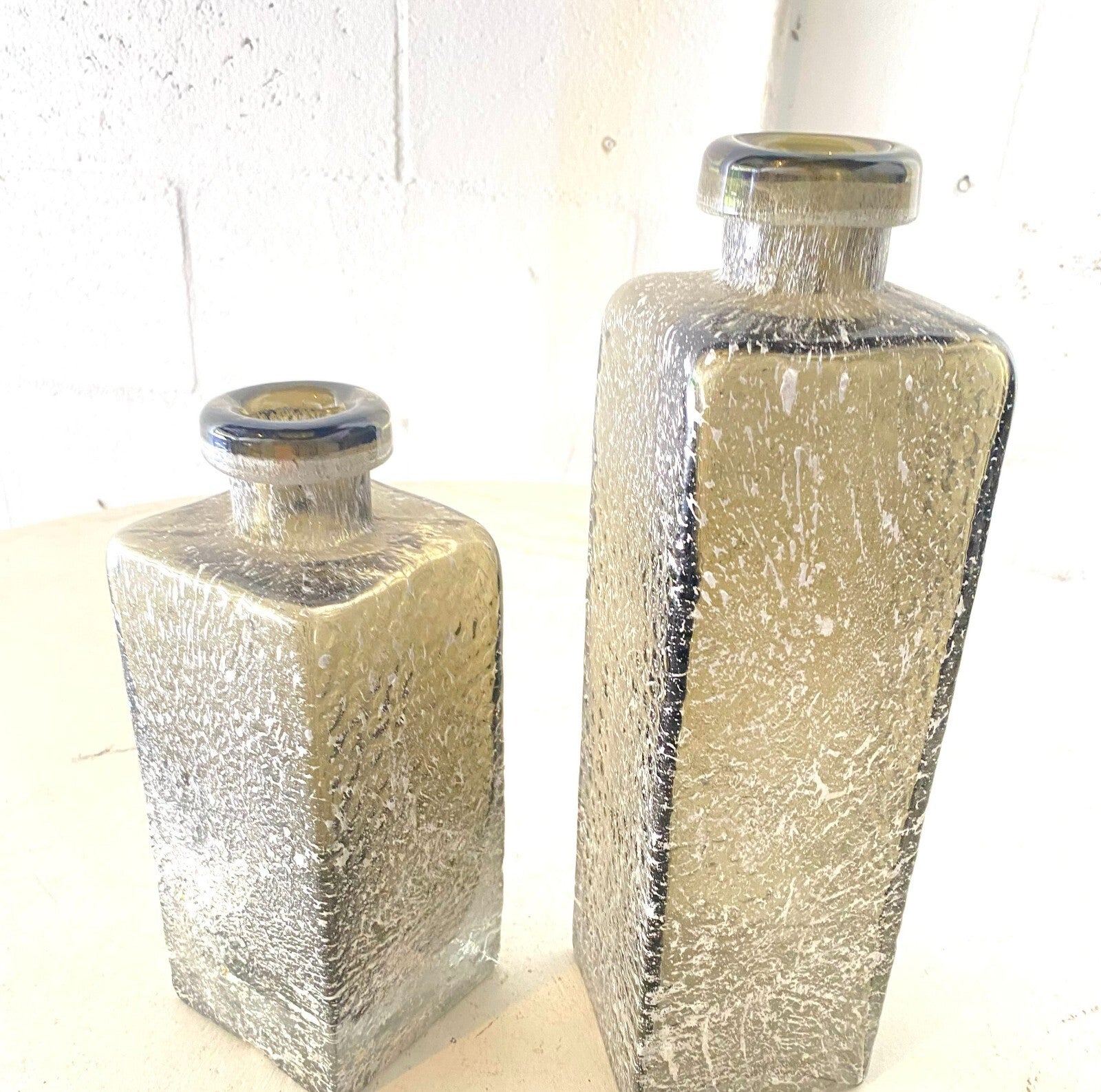 Lot Of 2 Square Blown Glass Decorative Bottle