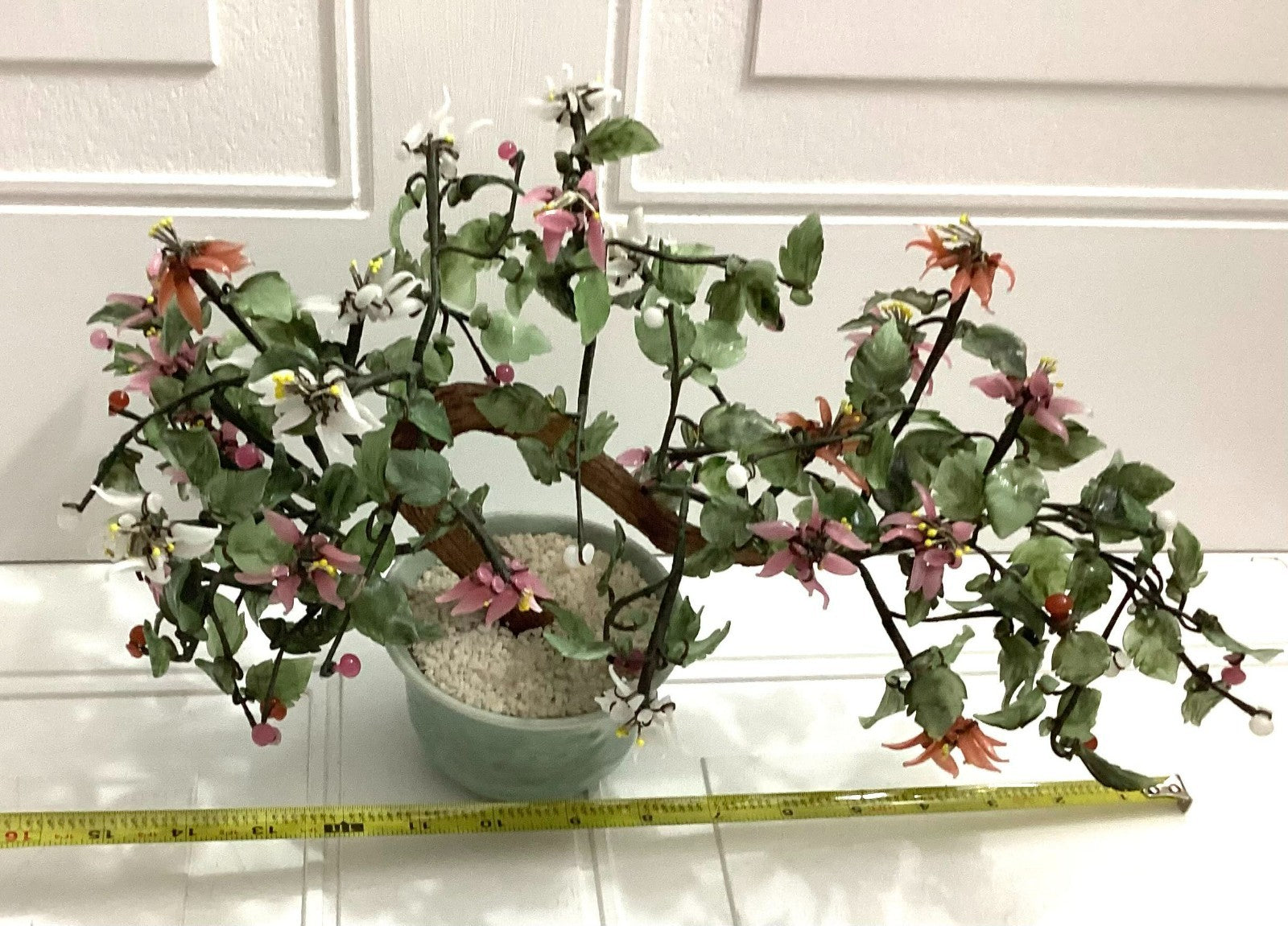 Japanese Vintage Artificial Bonsai Tree And Jade Flowers
