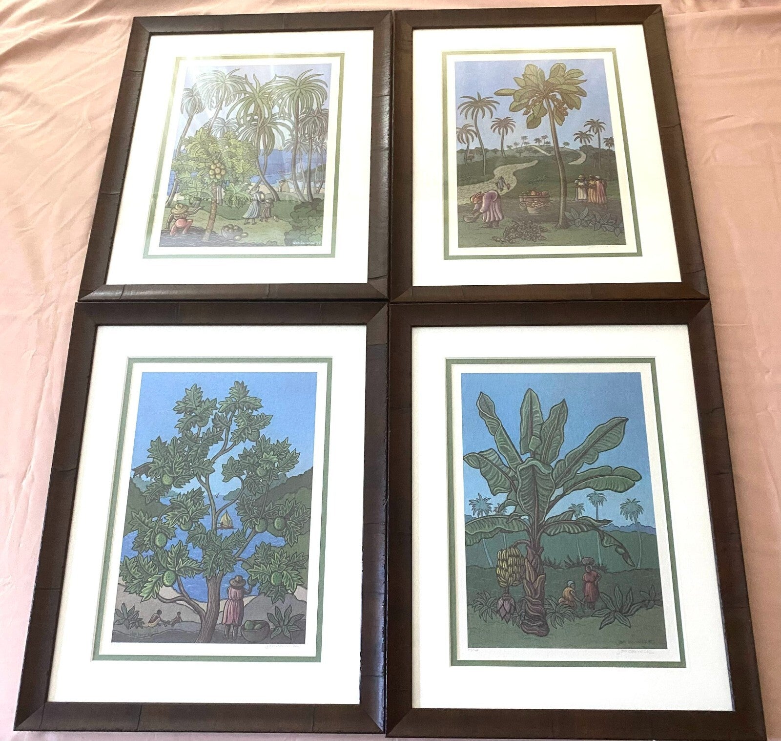 Set of 4 Wall Hanging Watercolor Arts By Jan Warwick