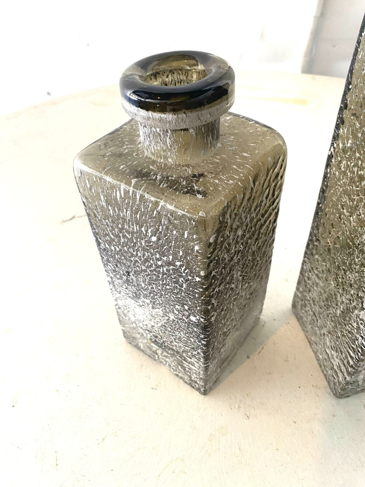 Lot Of 2 Square Blown Glass Decorative Bottle
