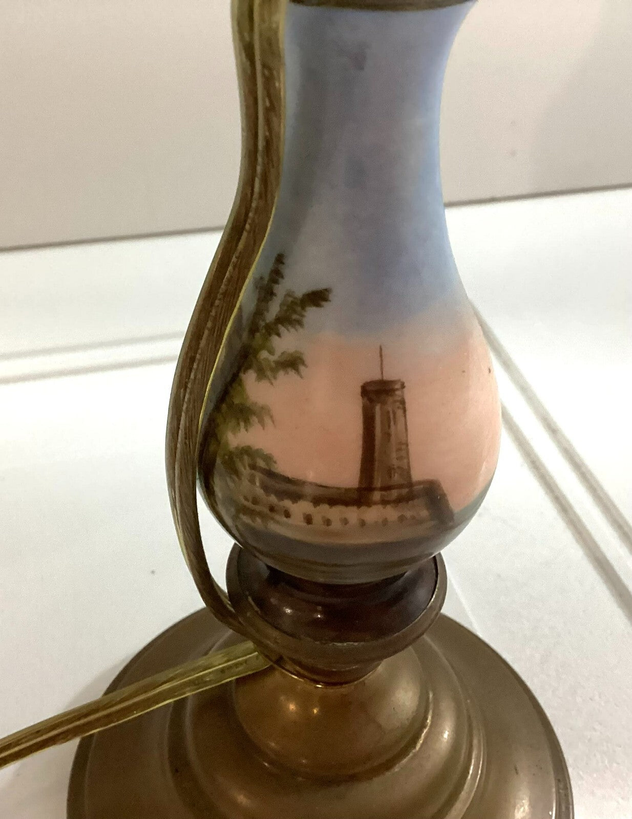 Vintage Set Of 2 Hand Painted, Brass Leg Elect Table Lamps