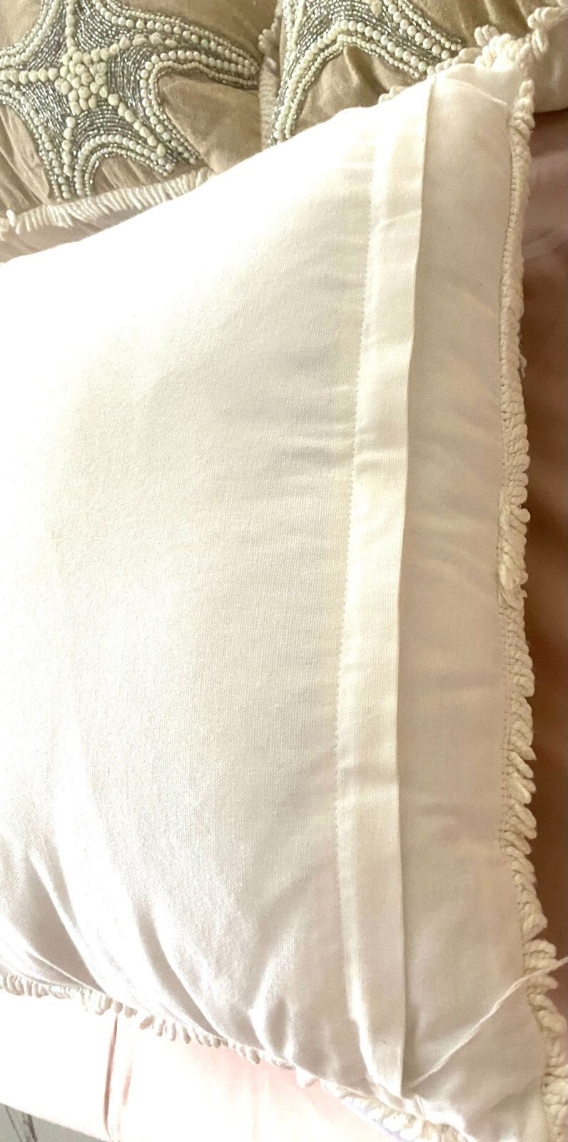Set of 3 Coastal Collection Starfish Pearl Beaded Square Shape Pillows