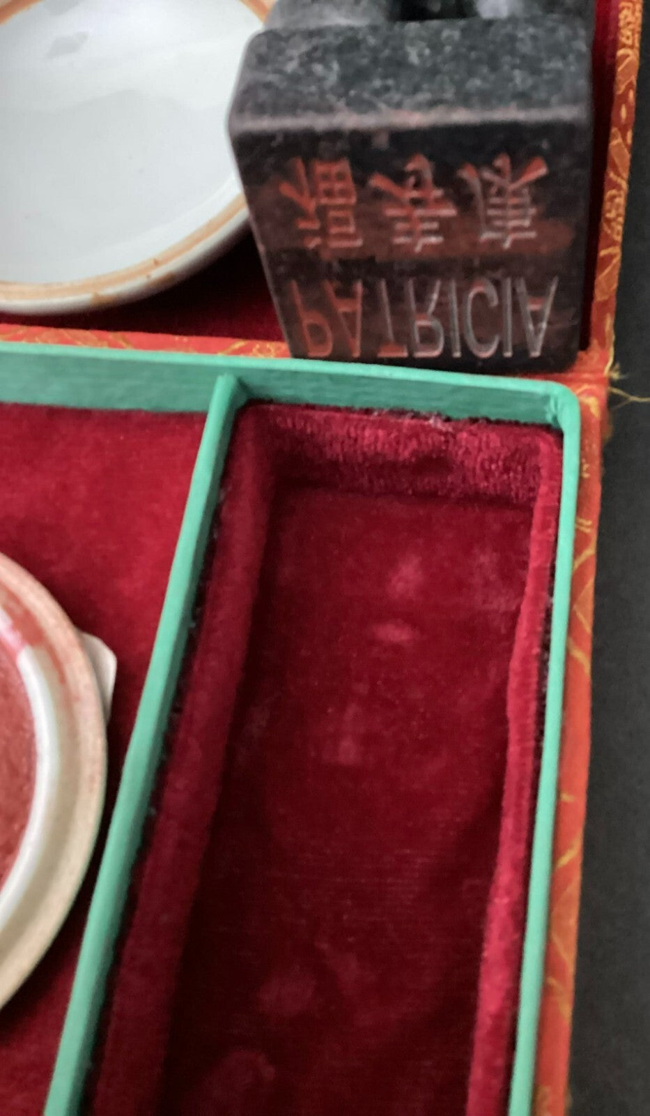 Vintage Asian Jade Stamp Box Set With Red Wax