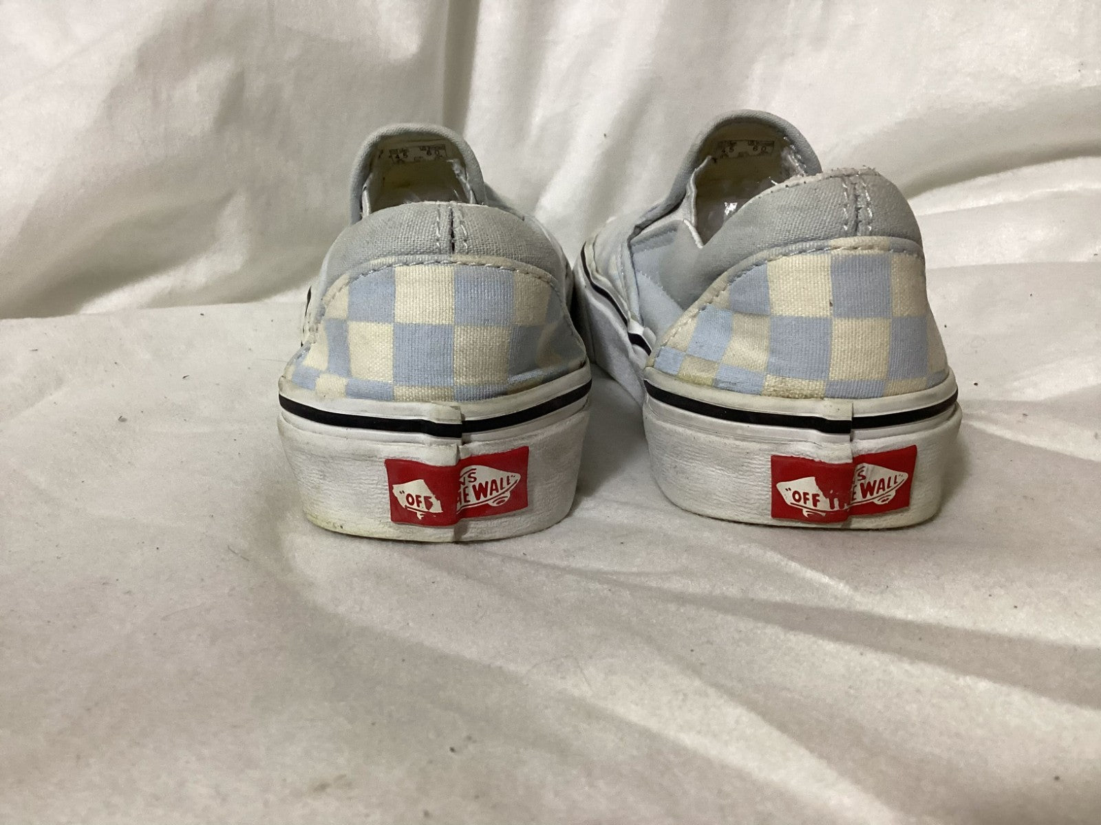 Vans Skates Shoes Checkered White/Blue Slip On Unisex Women's 6 Men's 4.5