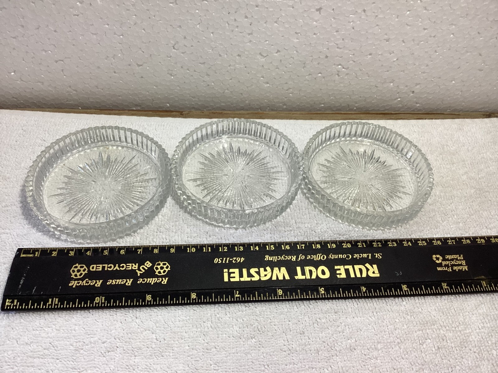 Set Of 3 Pressed Glass Round Decorative Coasters 3”