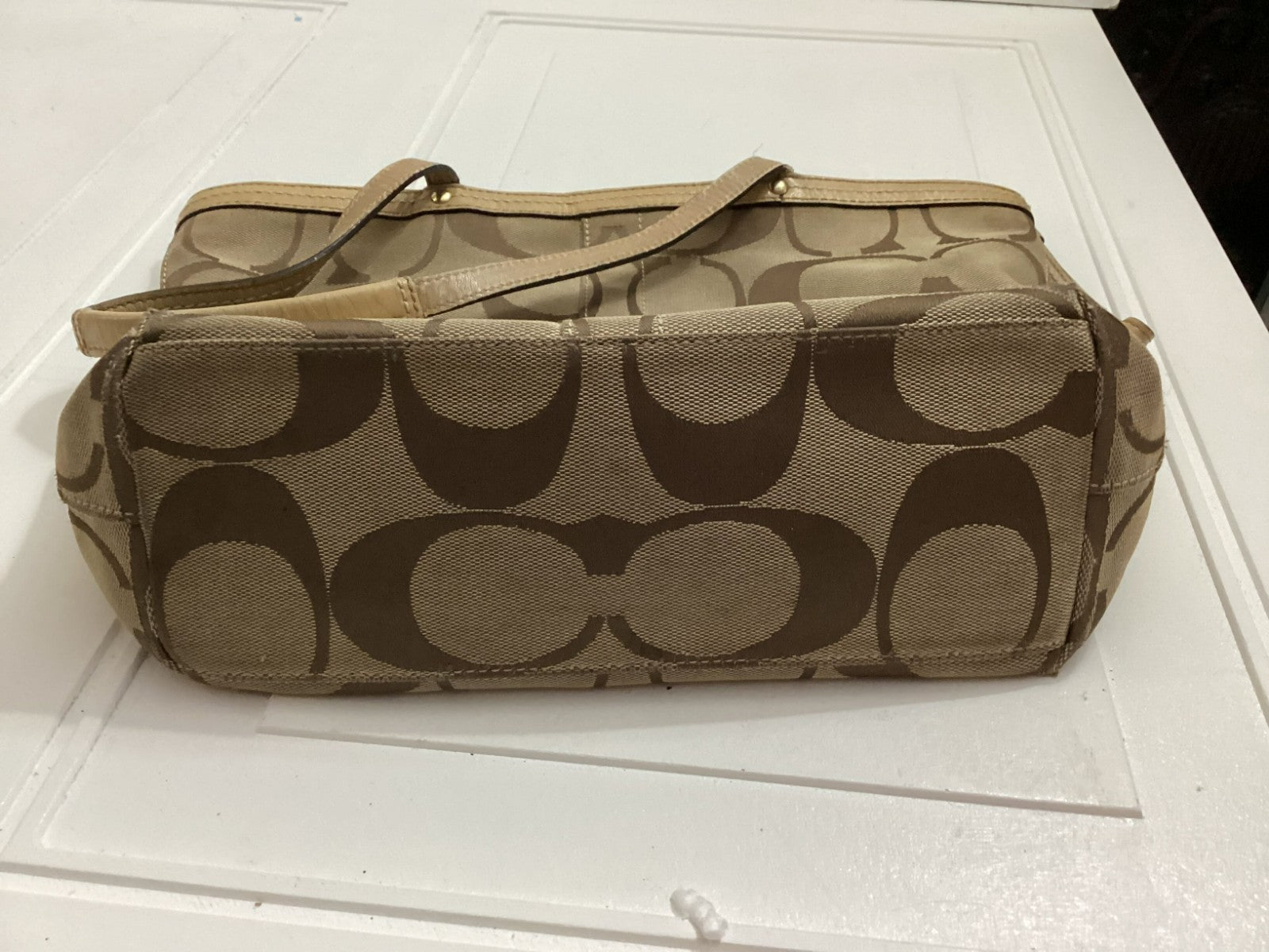 Coach Signature Double Handle Canvas Leather Women's Tote Bag