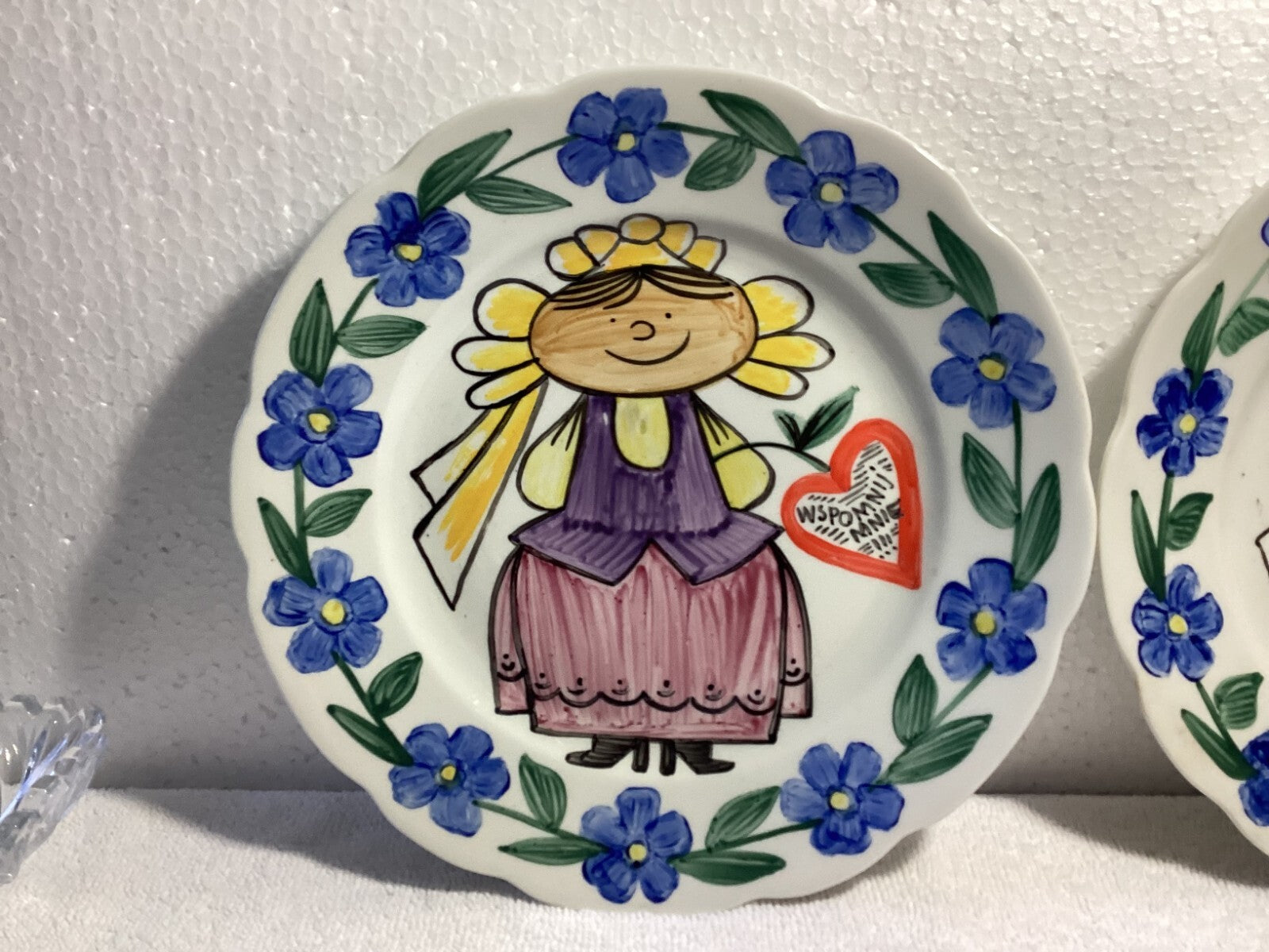Set Of 2 Cmielow Poland Hand Painted Decorative Wall Hanging Plates