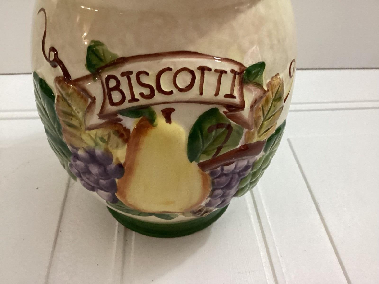 Nonni's Biscotti Hand Painted Fruits Ceramic Cookie Jar