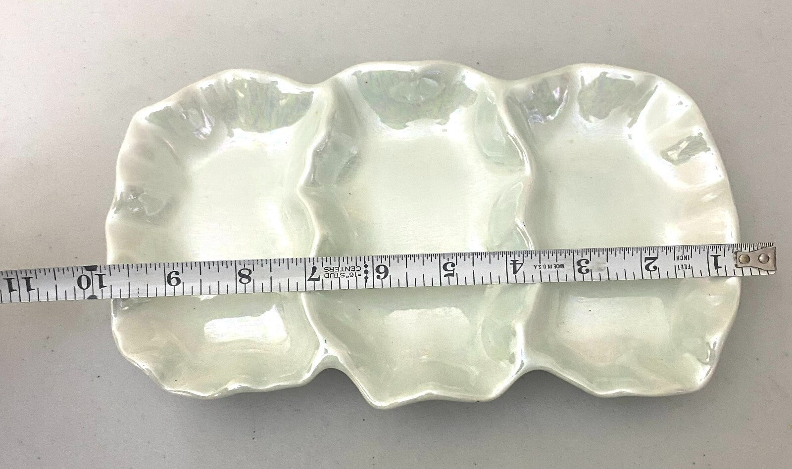 Vintage Opalescent White 3Compartment Condiment Side Dish 1.5 X 9.5 Inches
